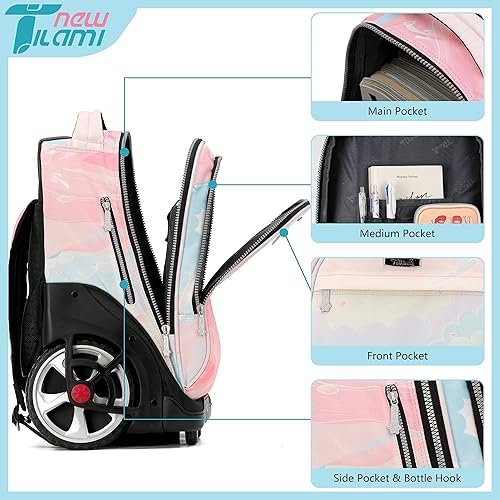 Miniatura 3 de NEW TILAMI Mochila con ruedas de 19 pulgadas para adolescentes, mochila con ruedas para computadora portátil, mochila para libros, bolsa de viaje
