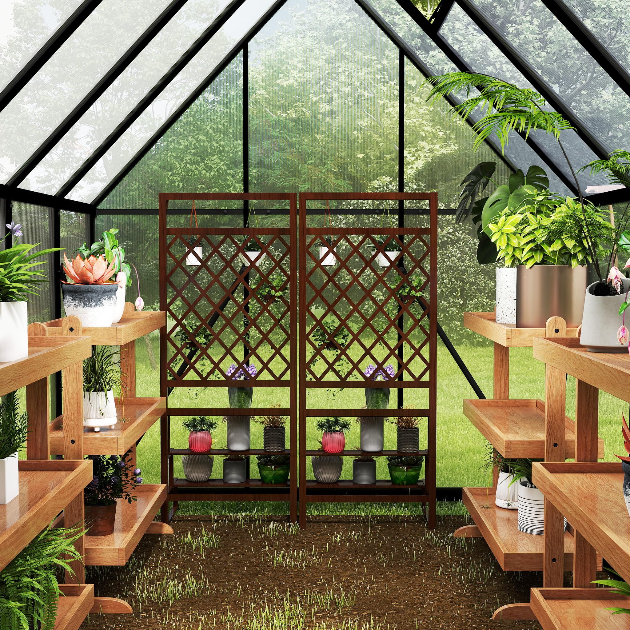 LZQ Gartengewächshaus Aluminium mit Fundament 280x180x195 cm Gewächshaus Pflanzenhaus mit Schiebetür und Dachfenster Treibhaus Gartenhaus Winterfest Aufzucht Tomatenhaus (6x10 ft)