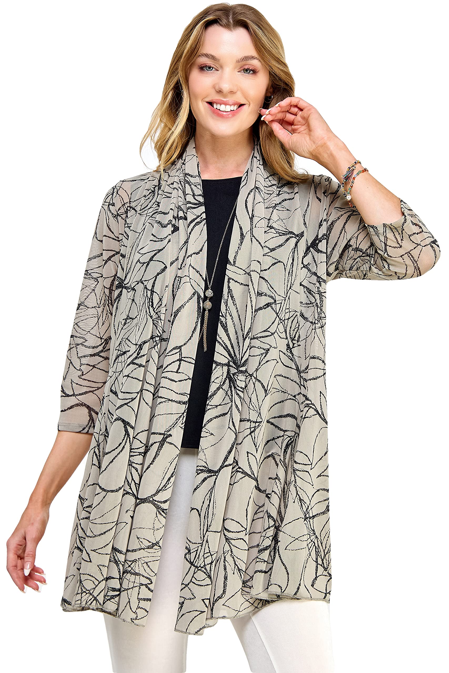 Jostar Women's Mesh Jacket Cardigan - 3/4 Sleeve Sheer Lightweight Open Front Princess Soft Drape Knit Sweater