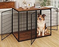 Vista 8 de Mueble de Jaula para Perros de 48 Pulgadas XXL, Perrera de Madera a Prueba de Mordeduras con Ventana Interactiva, Cuencos Ajustables 360°