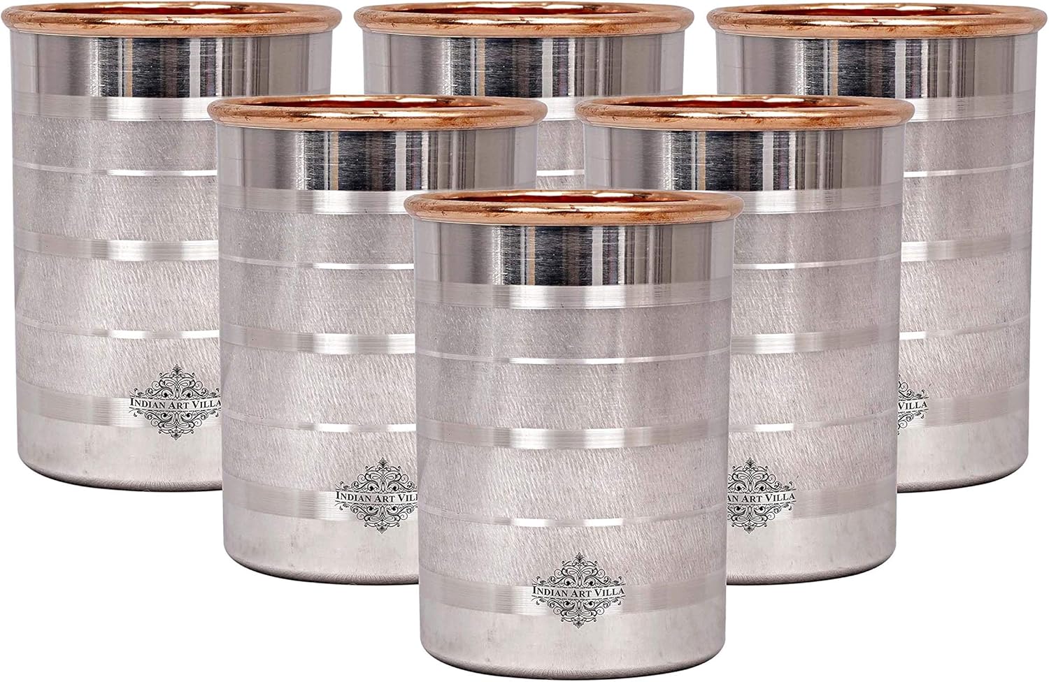IndianArtVilla Steel Copper Glass tumbler, Drinkware & Tableware, Maintainance Free Design, 8 OZ, Set of 6