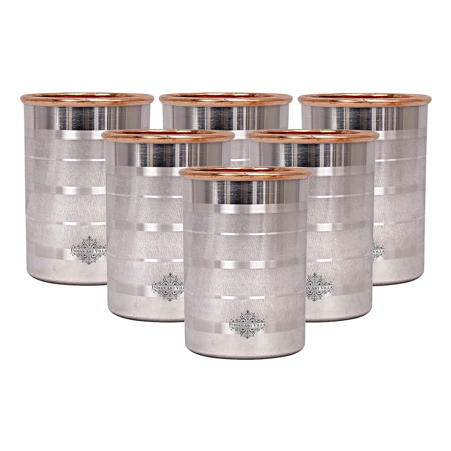 IndianArtVilla Steel Copper Glass tumbler Drinkware Tableware Maintainance Free Design 8 OZ Set of 6