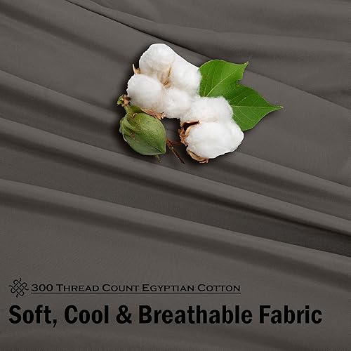 Miniatura 6 de ROYALE LINENS Juego de sábanas de 300 hilos 100% algodón peinado de fibras largas, 4 piezas, 1 sábana bajera, 1 encimera y 2 fundas de almohada,
