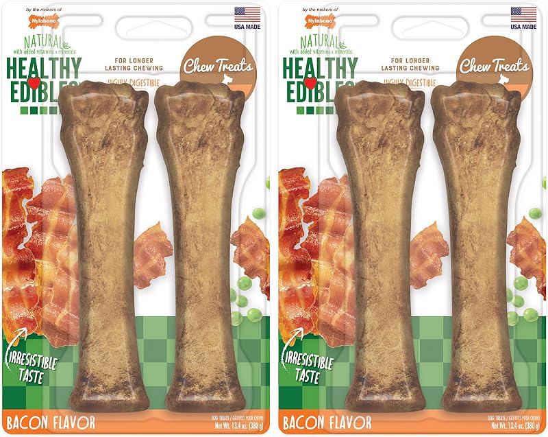 Petisco mastigável com sabor de bacon para cães Nylabone Healthy Edibles X-Large ND1059 – Pacote com 4
