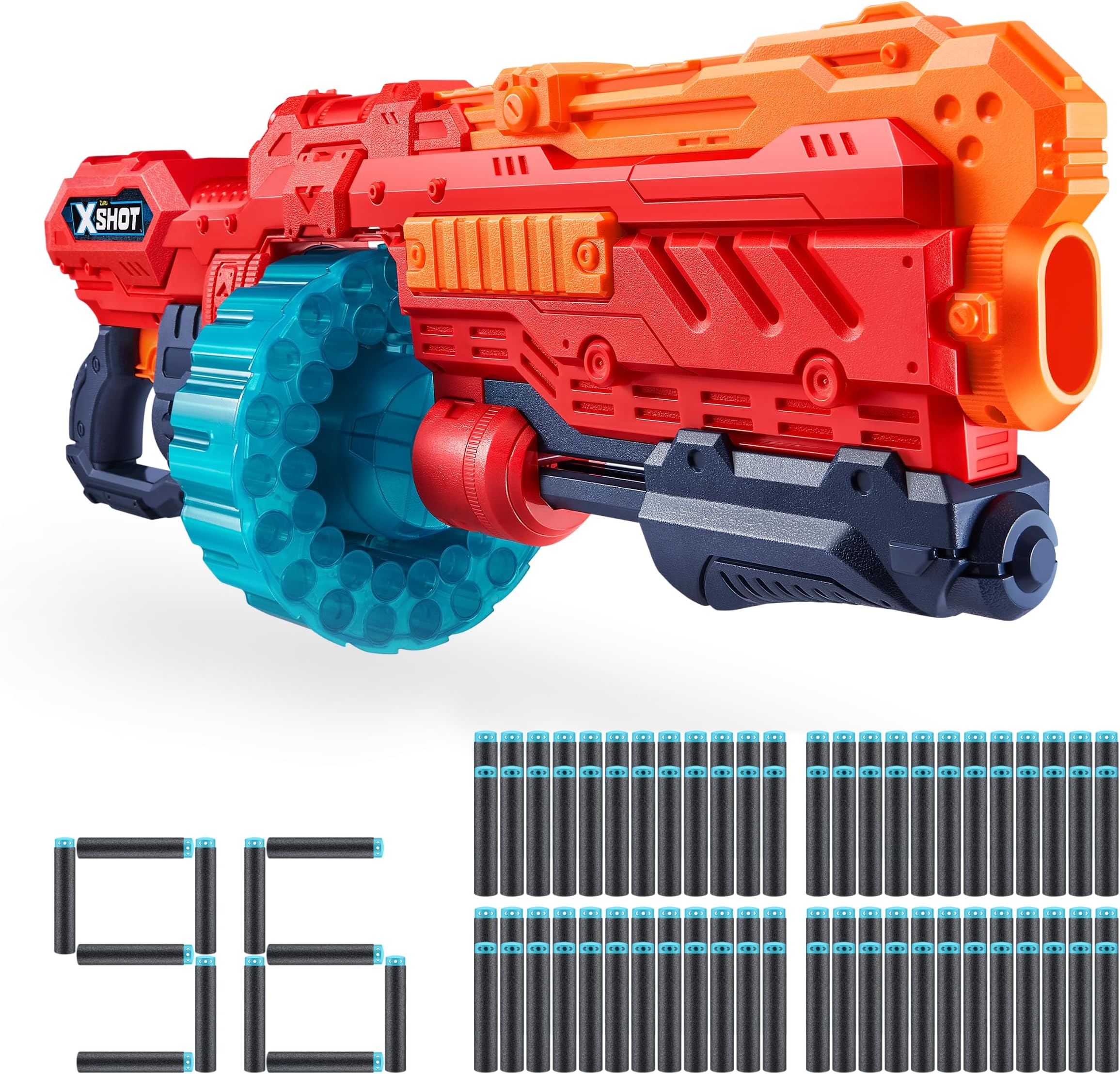 Excel Turbo Advance 40-Dart Capacity Barrel Foam Dart Blaster (96 Darts), Red Toy Blaster