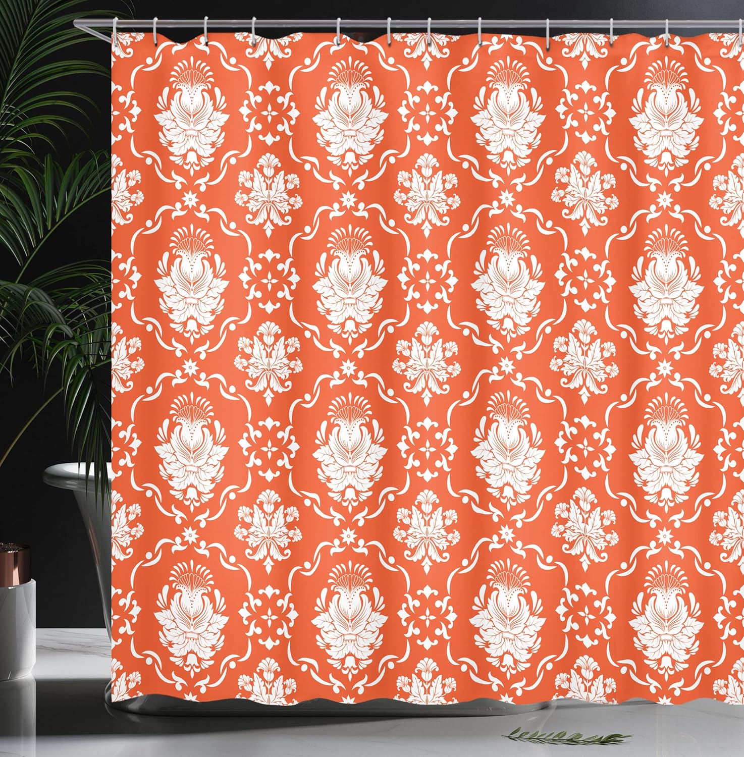 Ambesonne Floral Shower Curtain, Classic Victorian Floral Patterns Tulips Nostalgic Romantic Modern in Vintage Style, Cloth Fabric Bathroom Decor Set with Hooks, 69" W x 70" L, Vermilion
