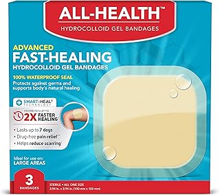 All Health Advanced Fast Healing Hydrocolloid Gel Bandages, Extra Large Wound Dressing, 3 ct | 2X Faster Healing for First Aid Blisters or Wound Care