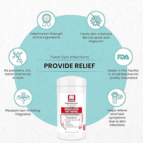 Miniatura 10 de Nootie Toallitas medicinales para perros, clorhexidina y miconazol para perros y gatos, toallitas pequeñas de 2 pulgadas, 60 unidades, se venden en