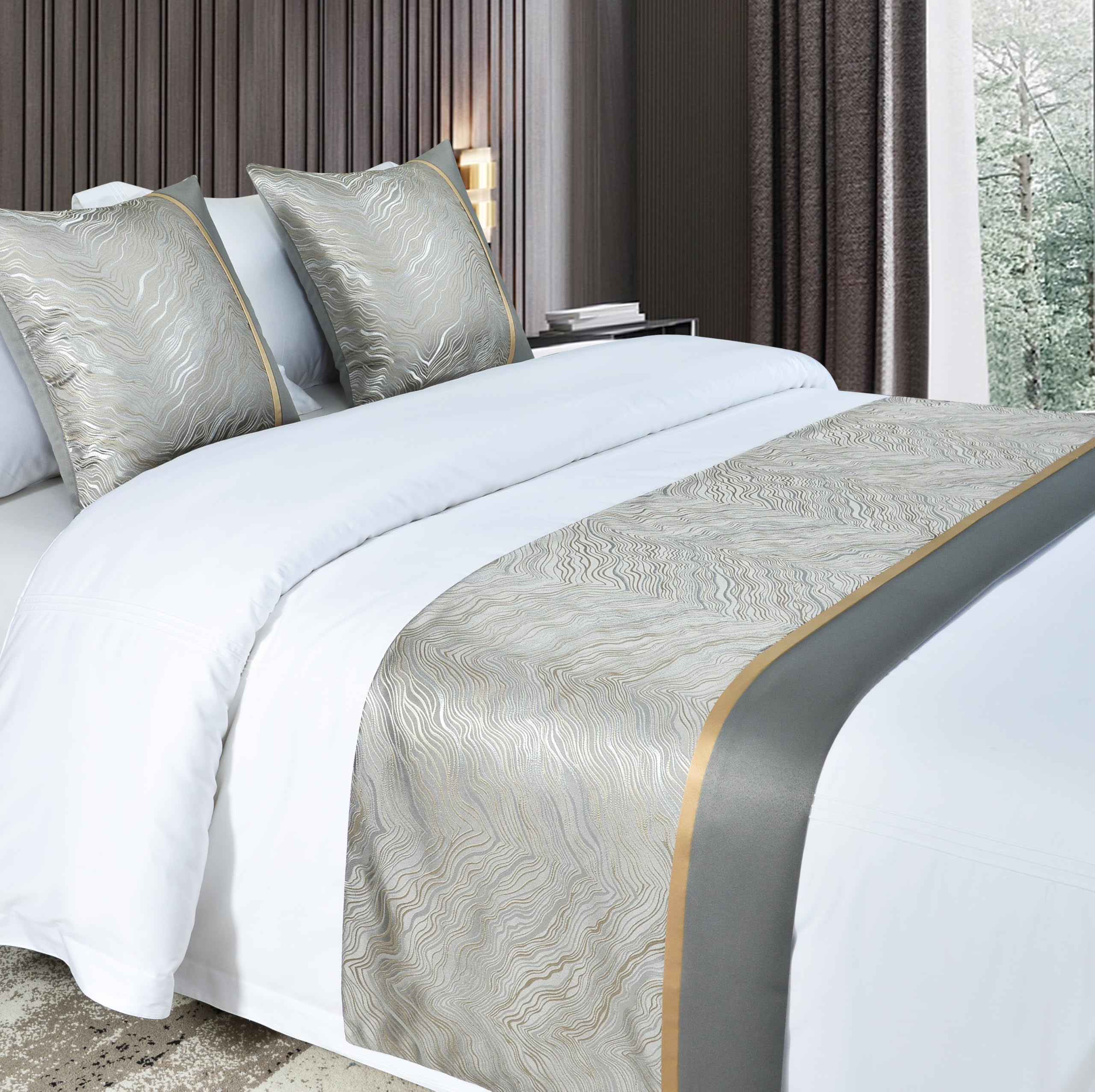 Guest Ruyunlai Bed Runner light gray 180 x 50cm for 1.2m Bed 1pc - Matching Cushion Covers Sold Separately - Hotel Grade no Fading Soft Scarf - Bedroom Guesthouse Bedding Protection