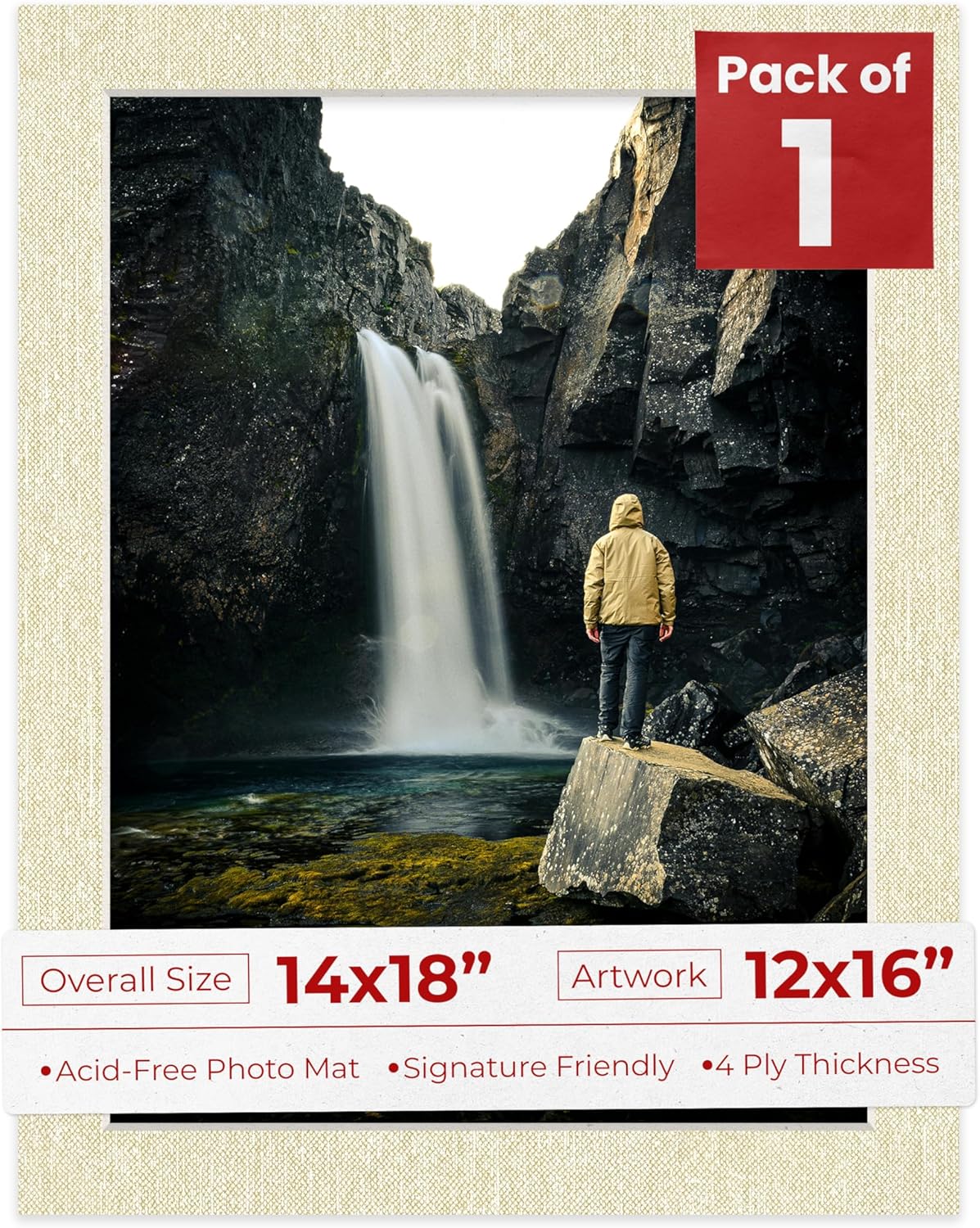 Poster Palooza 14x18 Mat Bevel Cut for 12x16 Photos - Acid Free Fresh Linen Canvas Precut Matboard - For Pictures, Photos, Framing - 4-ply Thickness