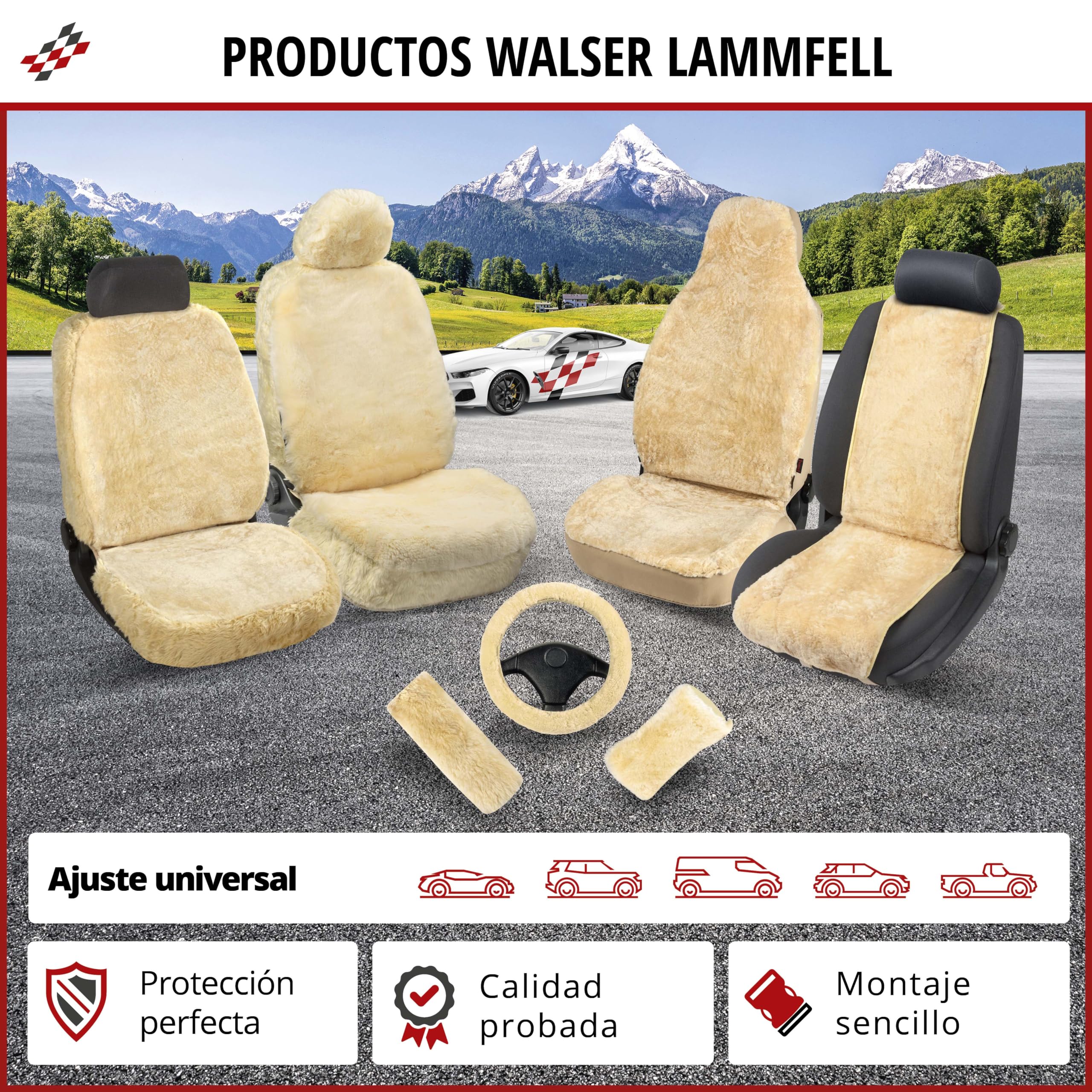 WALSER soporte cervical Mila de piel de cordero, almohada cervical-piel de cordero-coche, cojín para la cabeza en el coche antracita