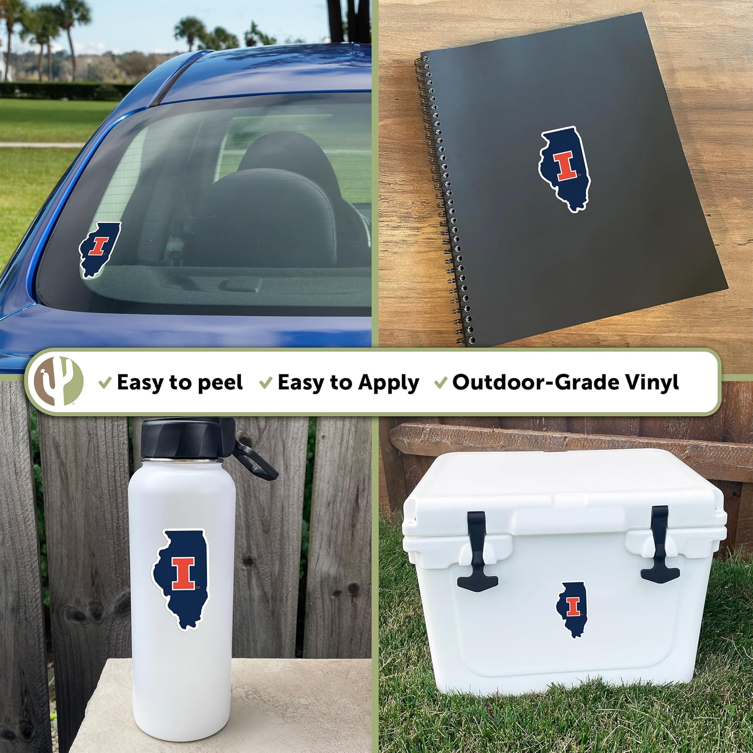 Desert Cactus University of Illinois Sticker Fighting Illini U of I Vinyl Decal Laptop Water Bottle Car Scrapbook (State Border Sticker) - Image 2