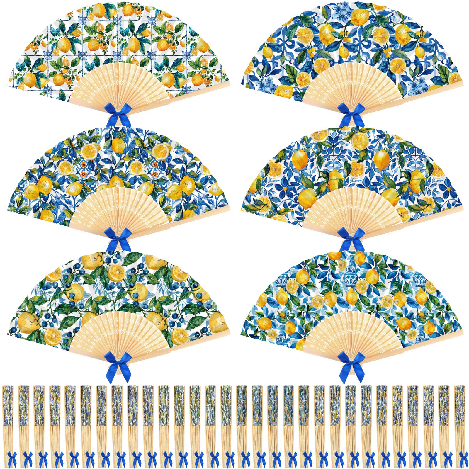 Éventails pliants citron Roowest lot de 36 pour invités de mariage et fête