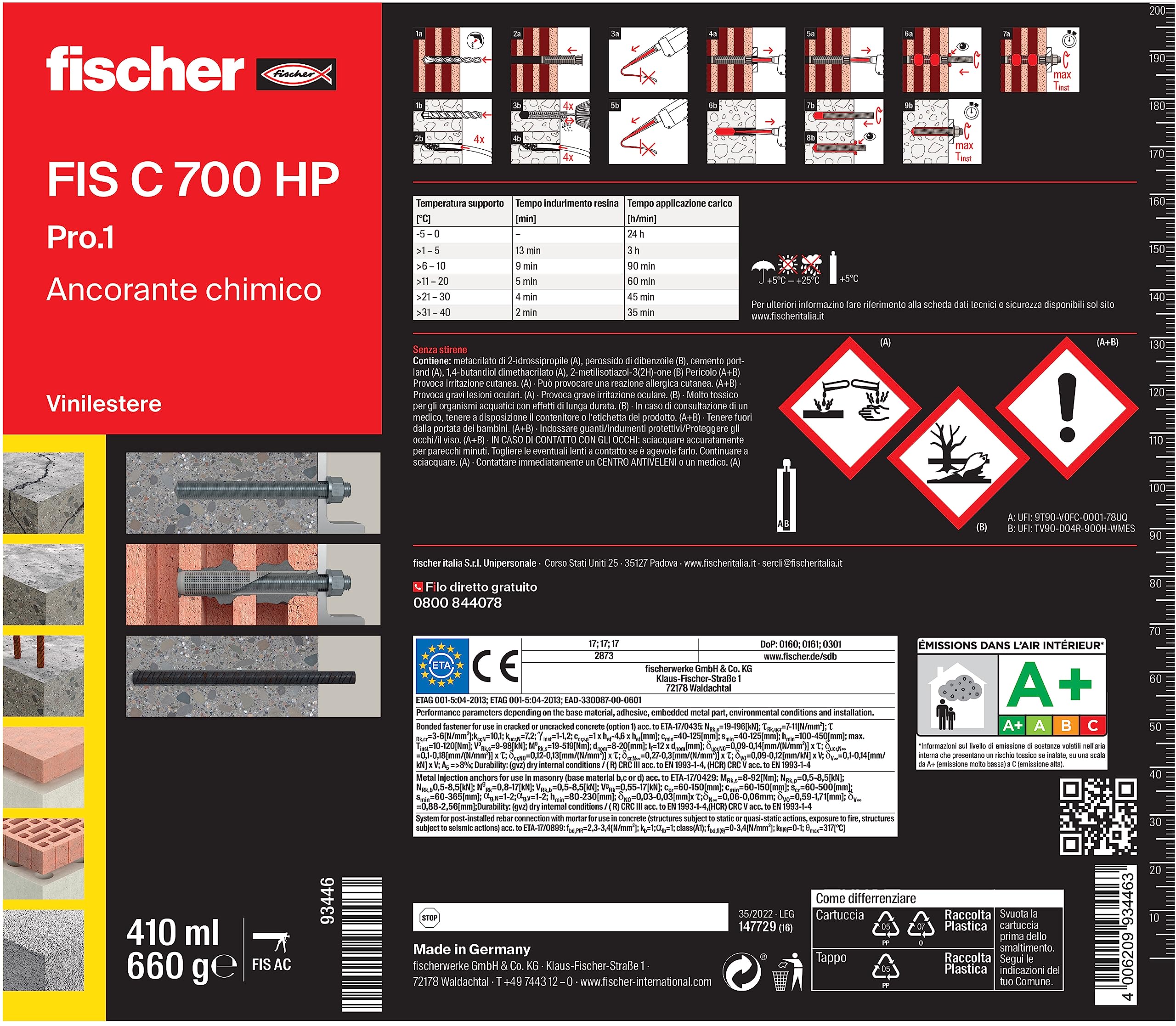 Fischer FIS C 700 HP Pro.1 Tassello Chimico Resina Hybrid Ancorante Iniezione Bi-componente Ibrido Calcestruzzo Fessurato Muratura