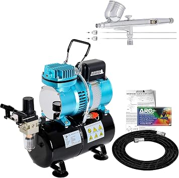 Master Airbrush Cool Runner II Dual Fan Air Storage Tank Compressor System Kit with G233 Gravity Feed Dual-Action Airbrush Pro Set, 0.2 0.3 0.5 mm Tips - Hose, Holder, How-To Guide - Hobby, Auto, Cake