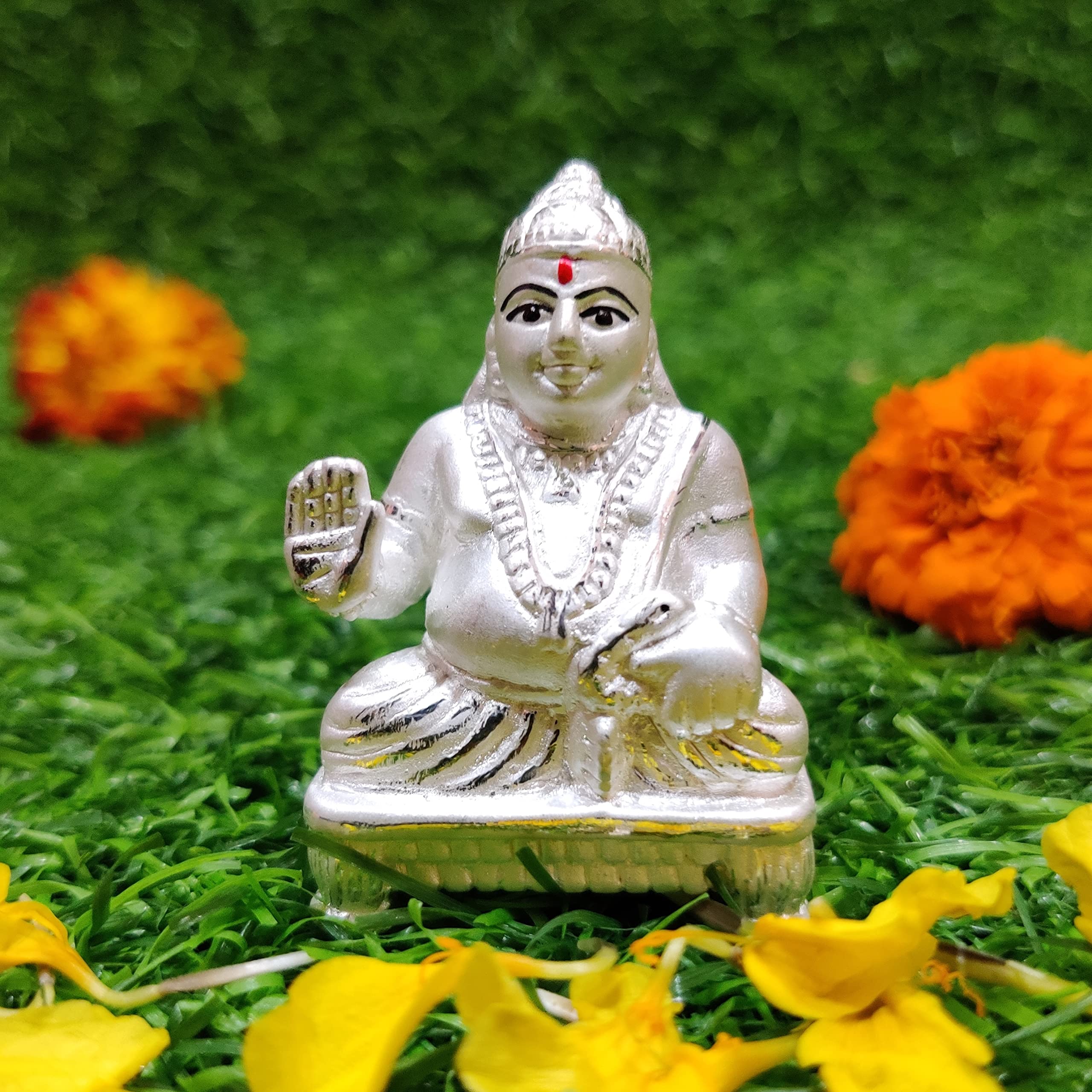 Kuber Ji (Lord of Wealth) 99% Pure Silver Hollow Idol Statue for Home Decoration Gift