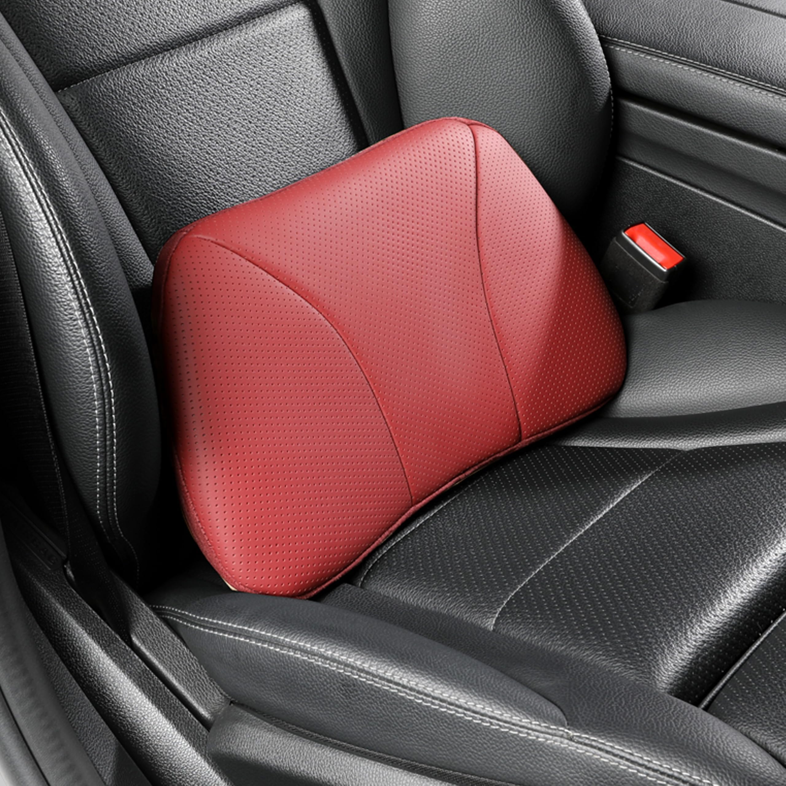 Genuine Leather Lumbar Support Pillow,Back Pain Relief Cushion,fits Tightly Around Waist,Real Cowhide,Memory Foam,fit Car Drive,Office Chair,Rest seat,Improve Posture,Portable,15.5''Lx 8.7''H