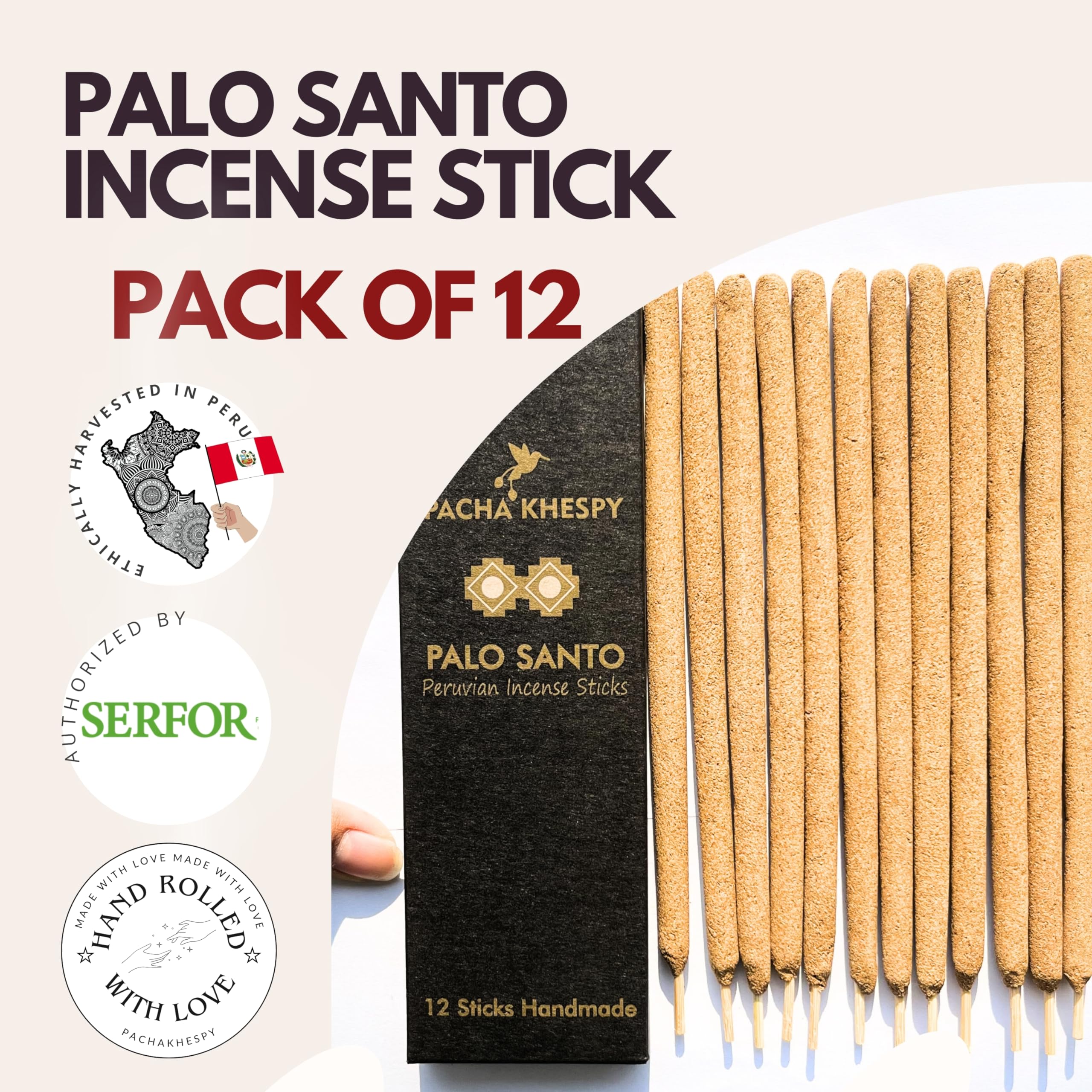 Palo Santo Incense Sticks – 12 Pack | 100% Natural Hand Rolled in Peru | Holy Wood Long Lasting 80 Min Burn | Ideal for Yoga Meditation Cleansing and Home Fragance