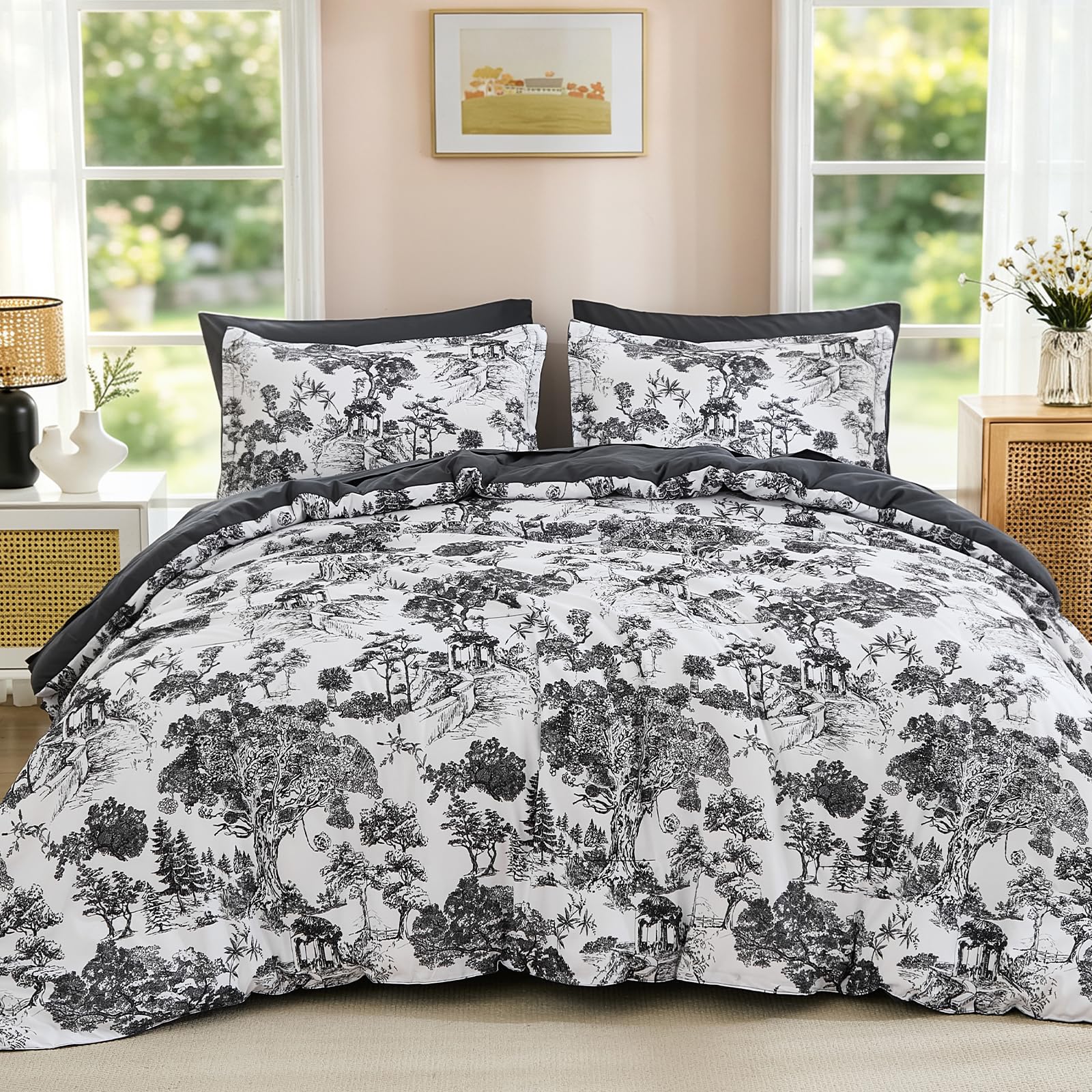 DJY Black Botanical Duvet Cover Set Double Size Soft Microfiber Bedding โ image 1