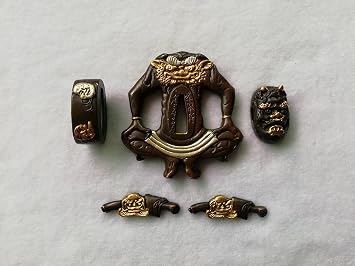 Japanese Sword SEPPA-HABAKI-ITO Gold-Plating Copper 037-045 Menuki Fuchi-Kashira Tsuba