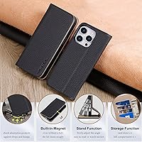 Vista 8 de VISOUL Pebbled - Funda de piel auténtica para iPhone 15 Pro Max con tarjetero y función atril magnético para iPhone 15 Pro Max (6.7 pulgadas), negro