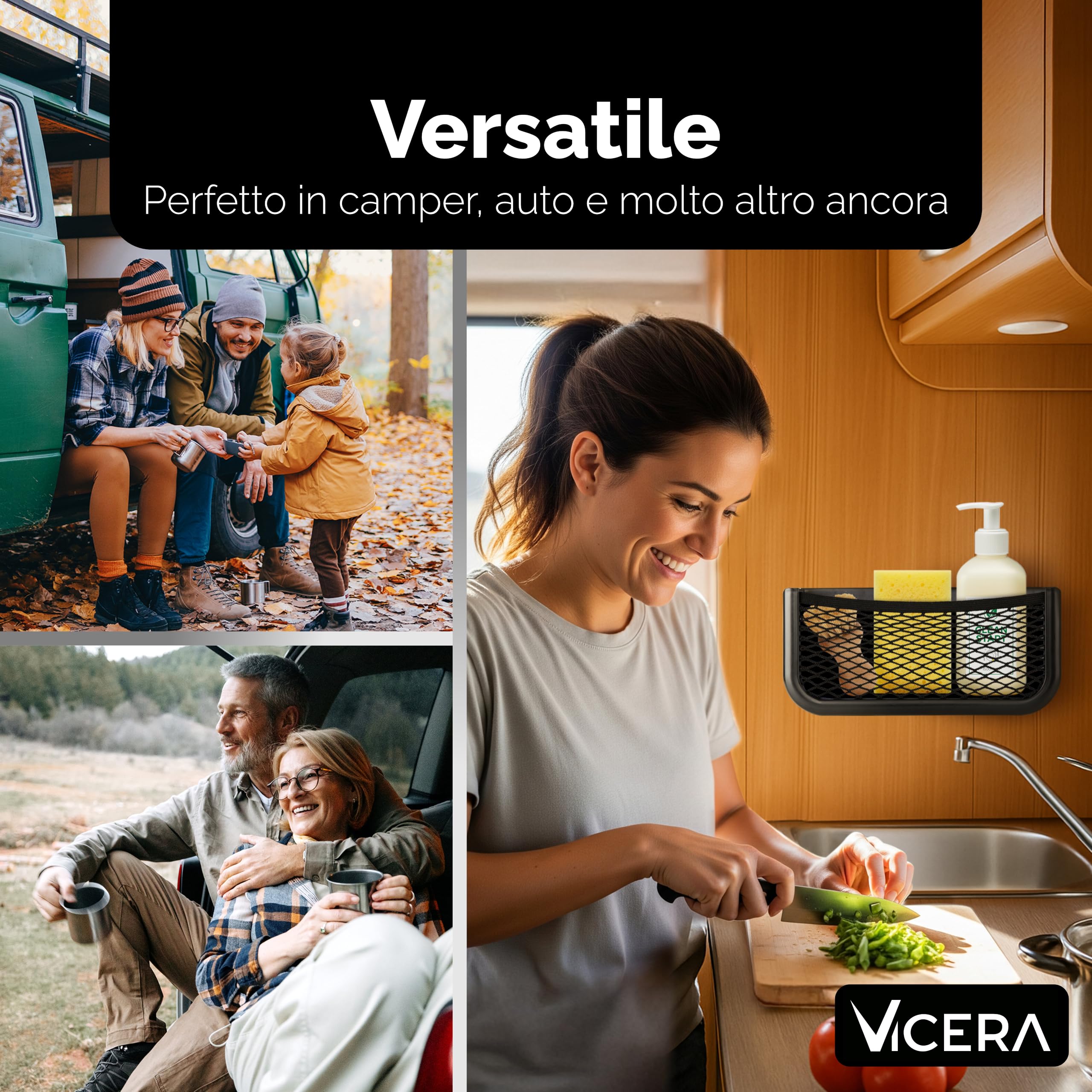 Vicera Rete Portaoggetti per Camper e Roulotte - Rete Portaoggetti in Plastica Robusta ed Elastica - Materiale di Montaggio Incluso