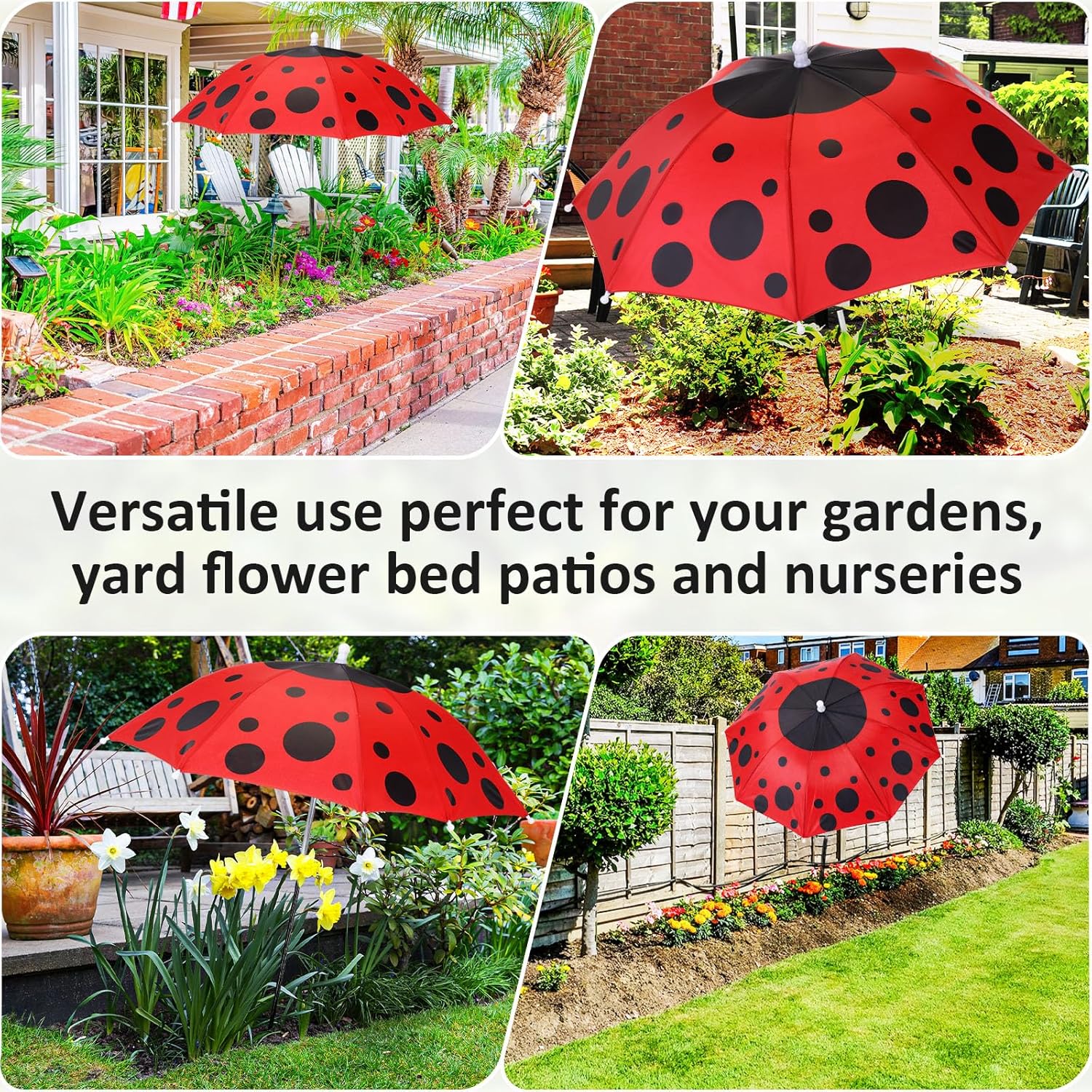 8 Pack Plant Umbrellas for Outdoor Plants, Upgraded Joints-enhanced Wind Resistance, Adjustable Height, Large Garden Umbrella Shade for Potted Plants Bed Flower Pot (Ladybug)