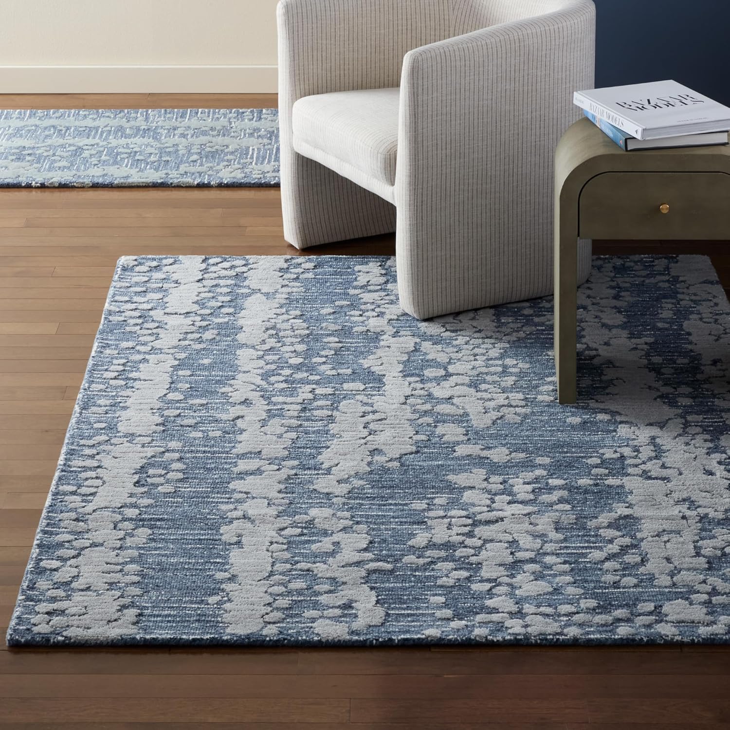Nicole Miller New York Mod Weave Abstract Knotted Texture Handcrafted Area Rug, 100% Wool Rug, Navy Blue, 5'x7’