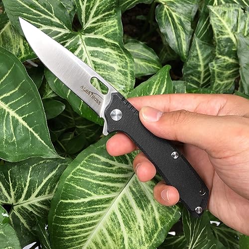 Miniatura 5 de ALBATROSS FK005 EDC Cuchillo plegable de bolsillo con bloqueo de revestimiento, hoja de acero para herramientas D2, mango G10 - 4 pulgadas cerrado,