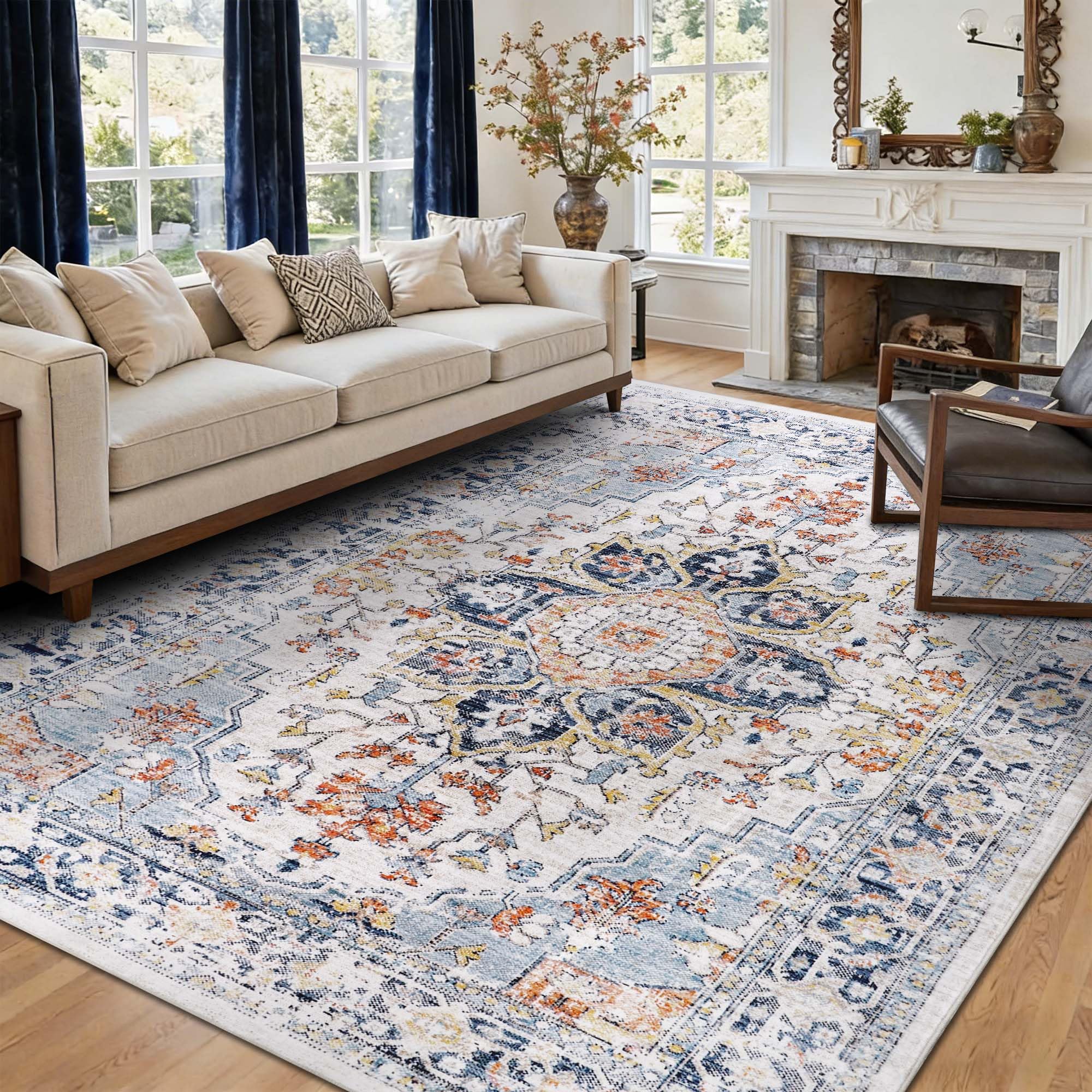 Homcomodar Vintage Rugs Living Room 160x230cm Washable Rugs for Bedroom Boho Large Rug Thin Carpets for Living Room Dining Room Office Kid's Playing Room — image 1