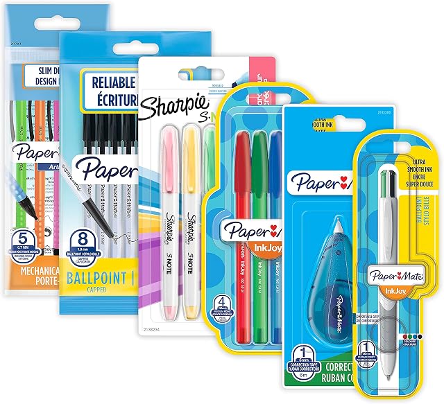 Paper Mate & Sharpie Pens Set | Stationary Supplies | Ballpoint Pens, Highlighters, Mechanical Pencils & Correction Tape | Perfect for School & Office | Assorted Colors | 23 Count