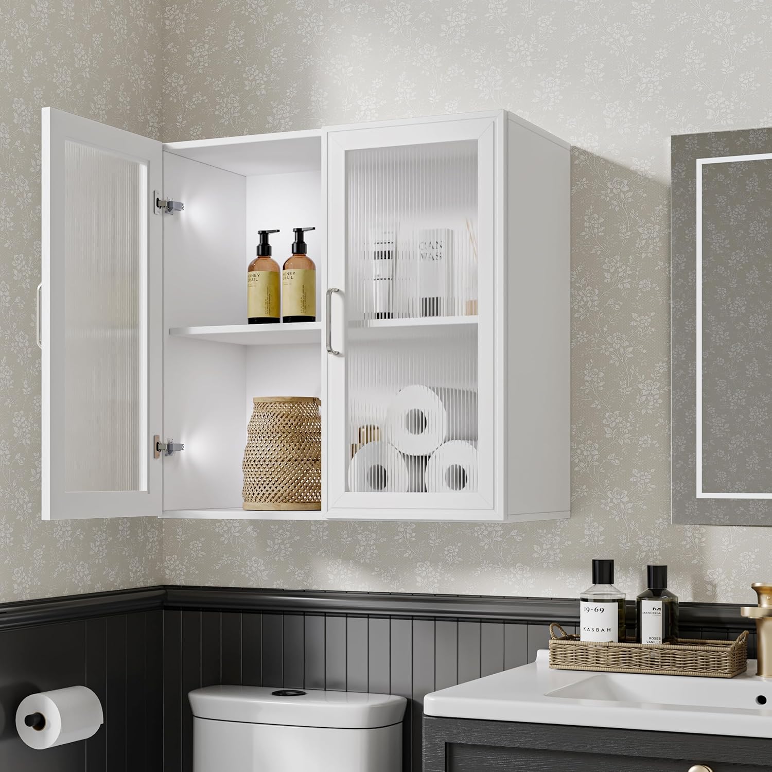 FIMELLO Wall Cabinet, Acrylic Glass Wall Mounted Storage Cabinets， Medicine Cabinet for Kitchen Garage Laundry, White