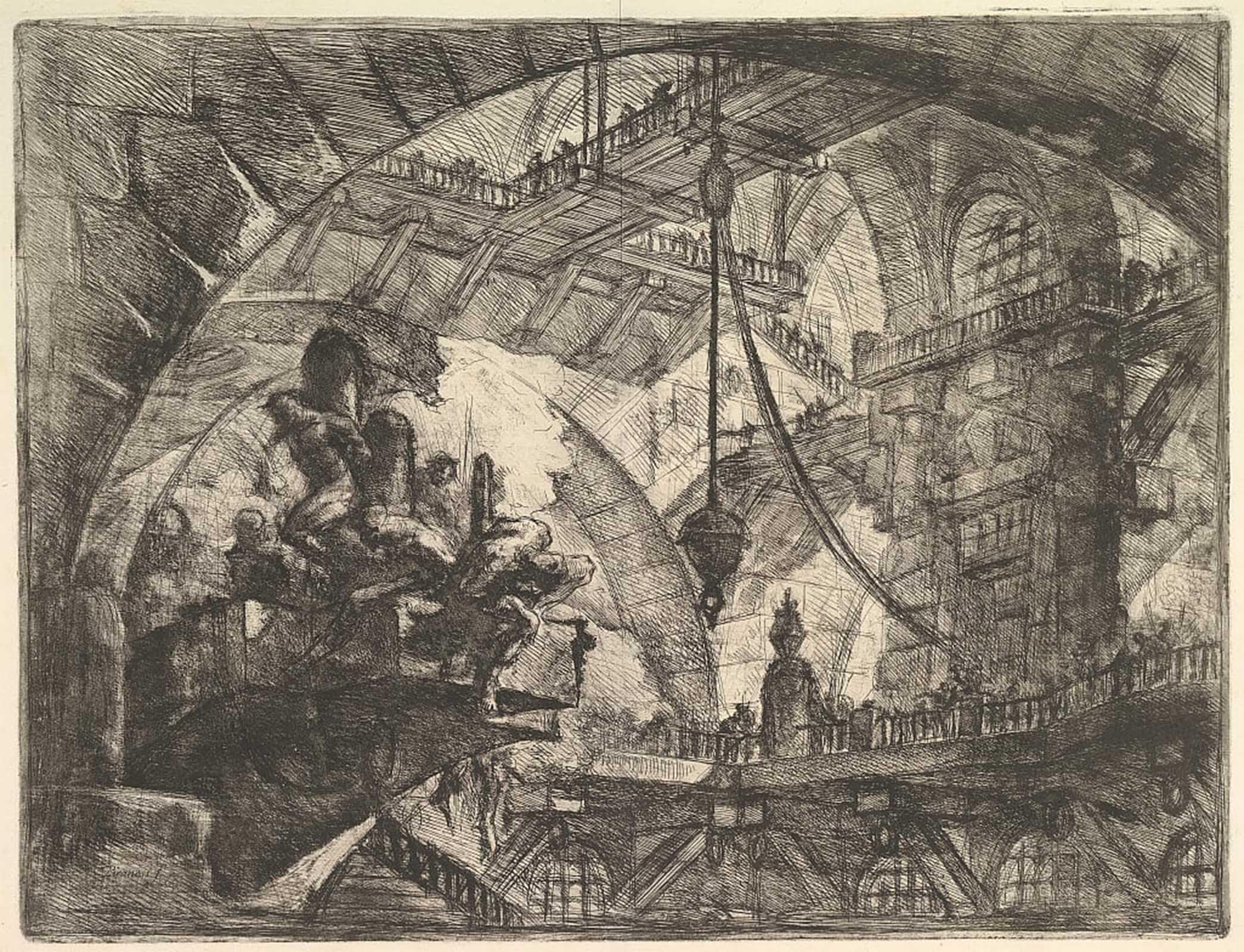 ARTXLXXBN Famous Painting Canvas Artwork Graffiti Print Prisoners on a Projecting Platform From Carceri Dinvenzione Imaginary Prisons by Battista Piranesi Portrait Canvas Image for Home Decor 60x90cm