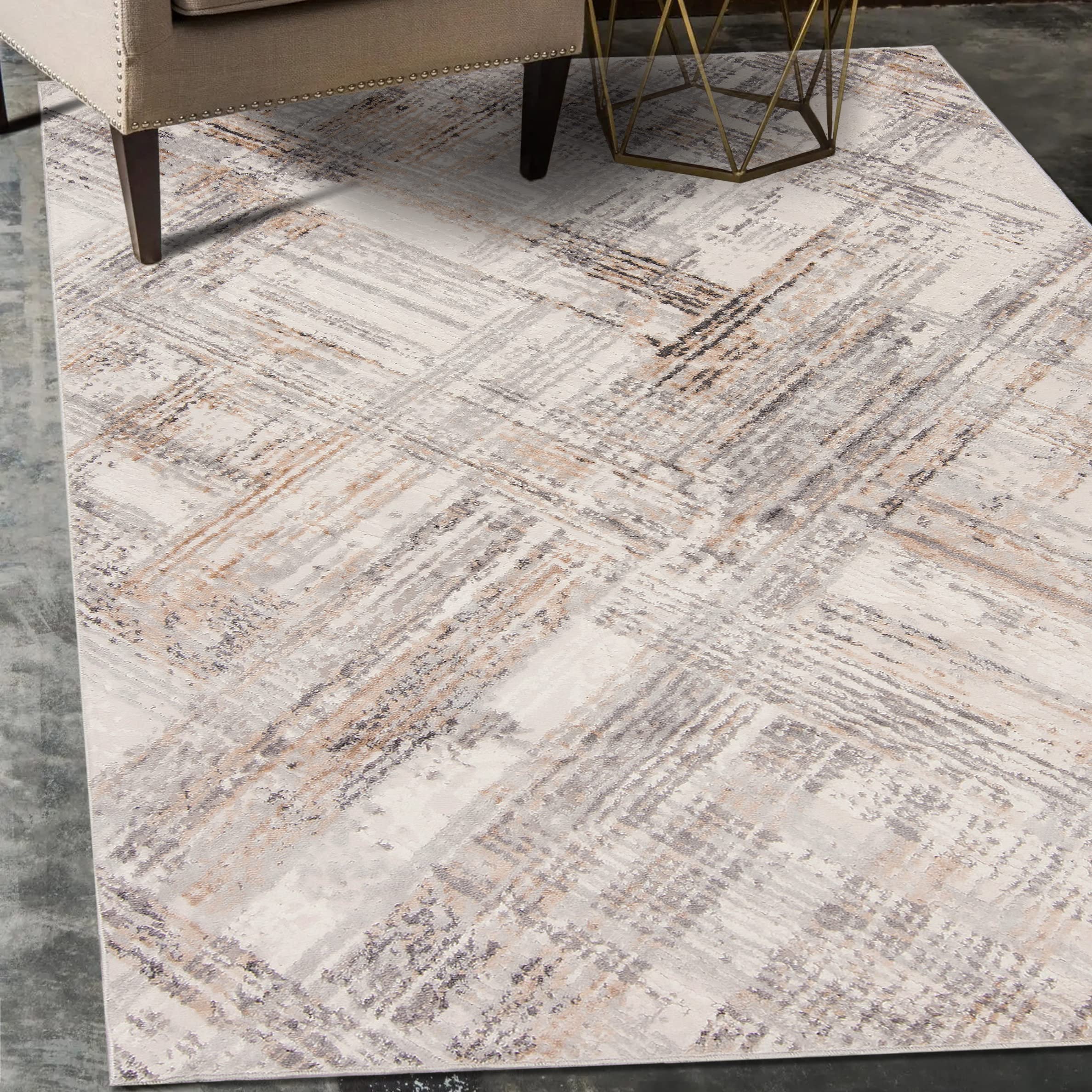 Mazovia Alfombra Moderno - Diseño Moderno de Salón Grande - Pelo Corto - Alfombras de Habitación de Matrimonio, Dormitorio y Comedor - Motivo Abstracto Vintage - Gris Beige 80x150 cm
