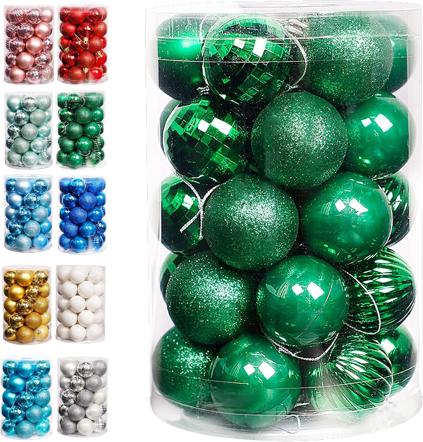Lulu Home Christmas Ball Ornaments, 34 Ct 1.57" Pre-Strung Hanging Ornament Decorations, Xmas Shatterproof Plastic Balls for Holiday Party Wreath Garlands Trees, Green Green 1.57"