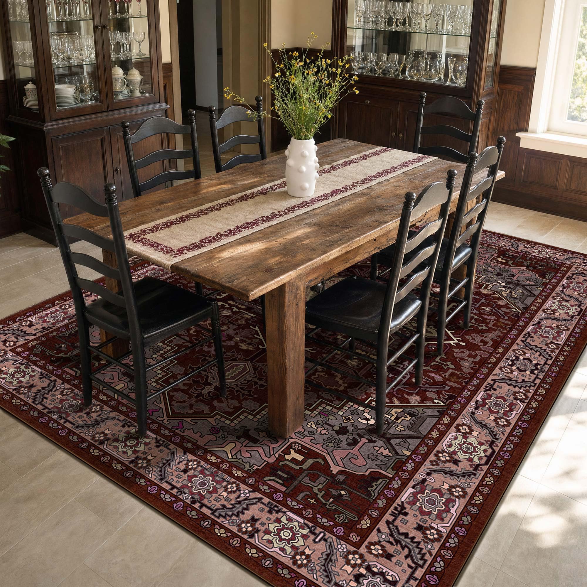 6x9 Burgundy Red and Black Vintage Boho Oriental Soft Washable Area Rug