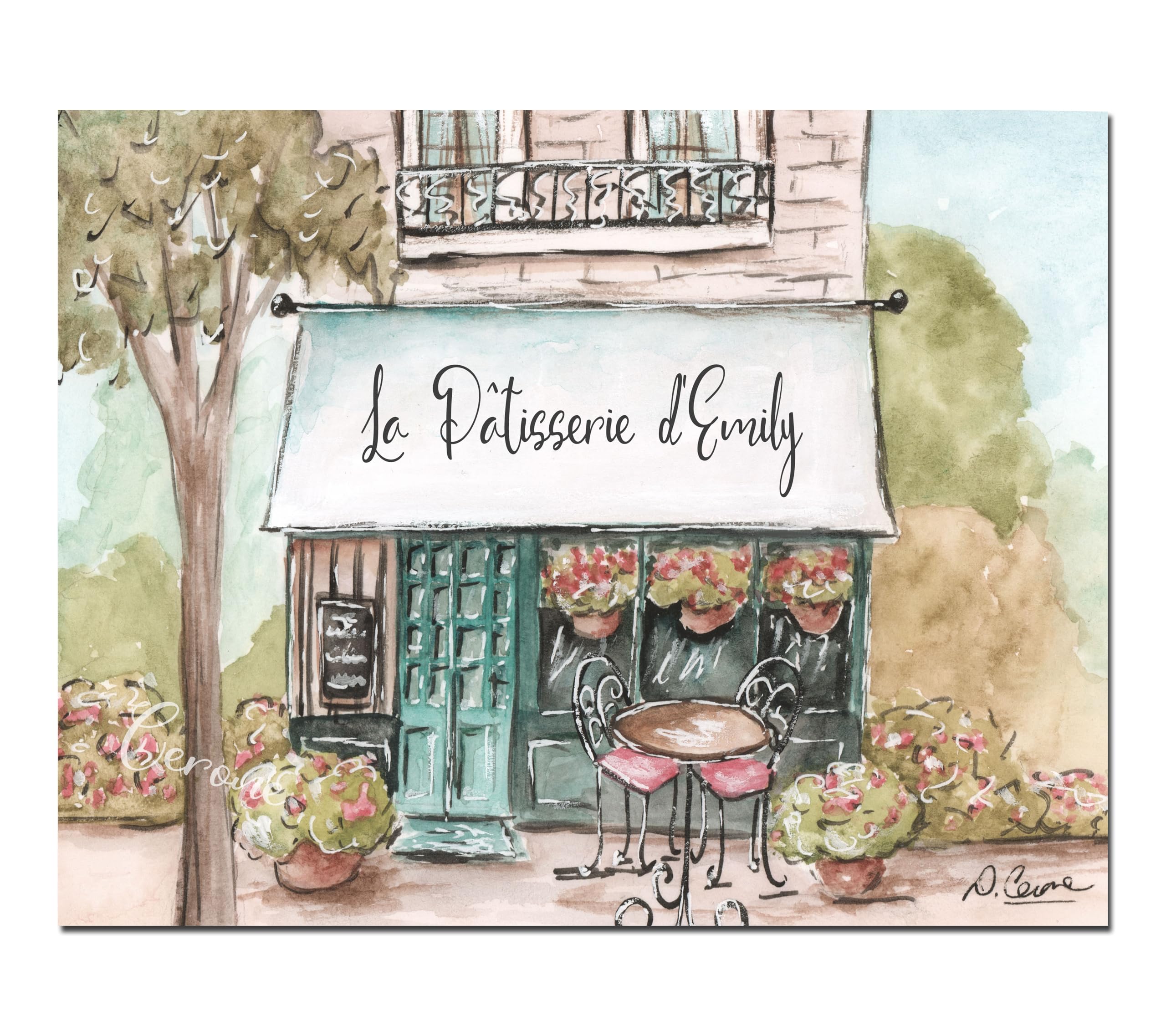 Amazon.com: Chez Julien Watercolor Print, Unframed, Paris Cafe