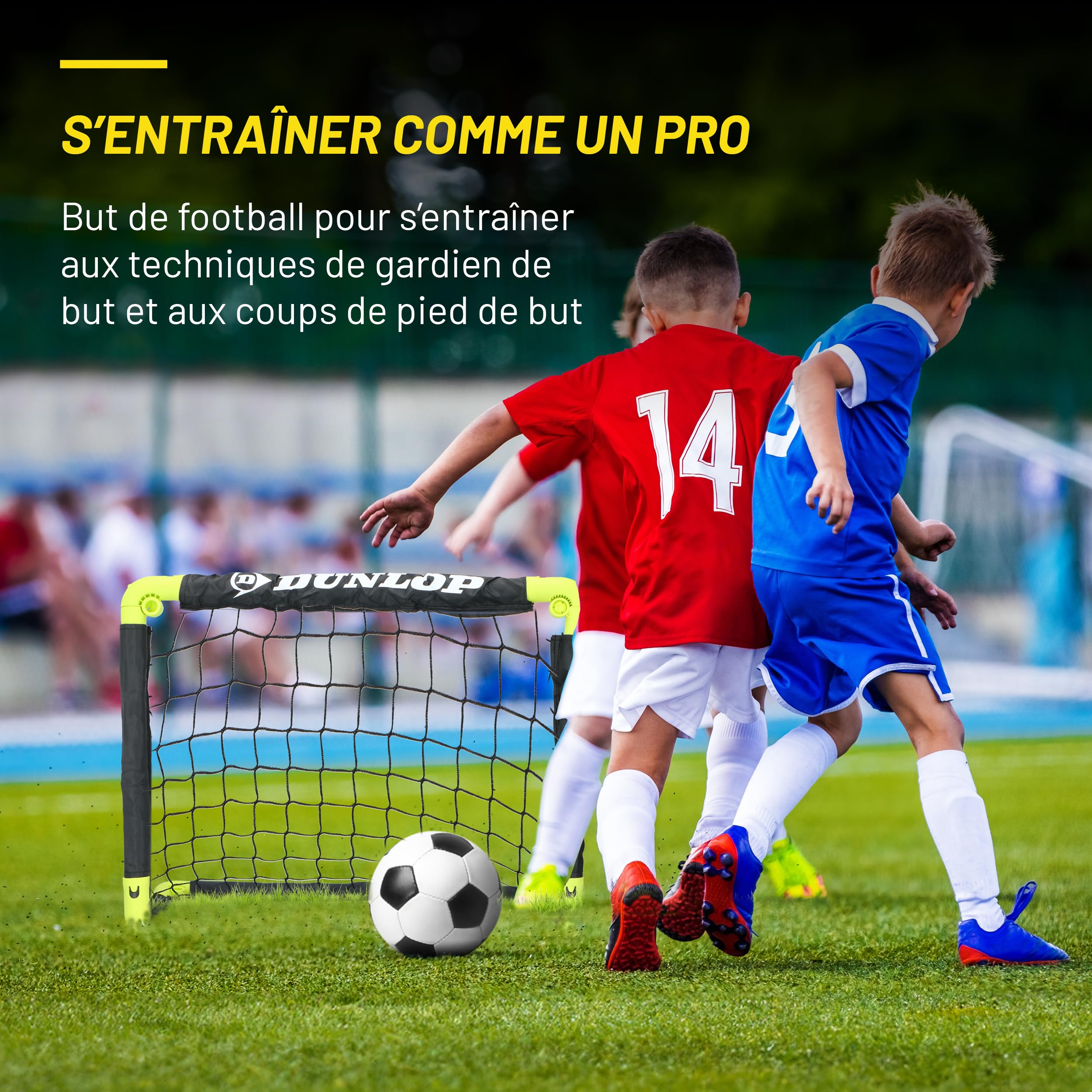 Dunlop Mini Buts de Football Pliables 50x44x44 cm Lot de 2 Kit d'entraînement Noir/Jaune