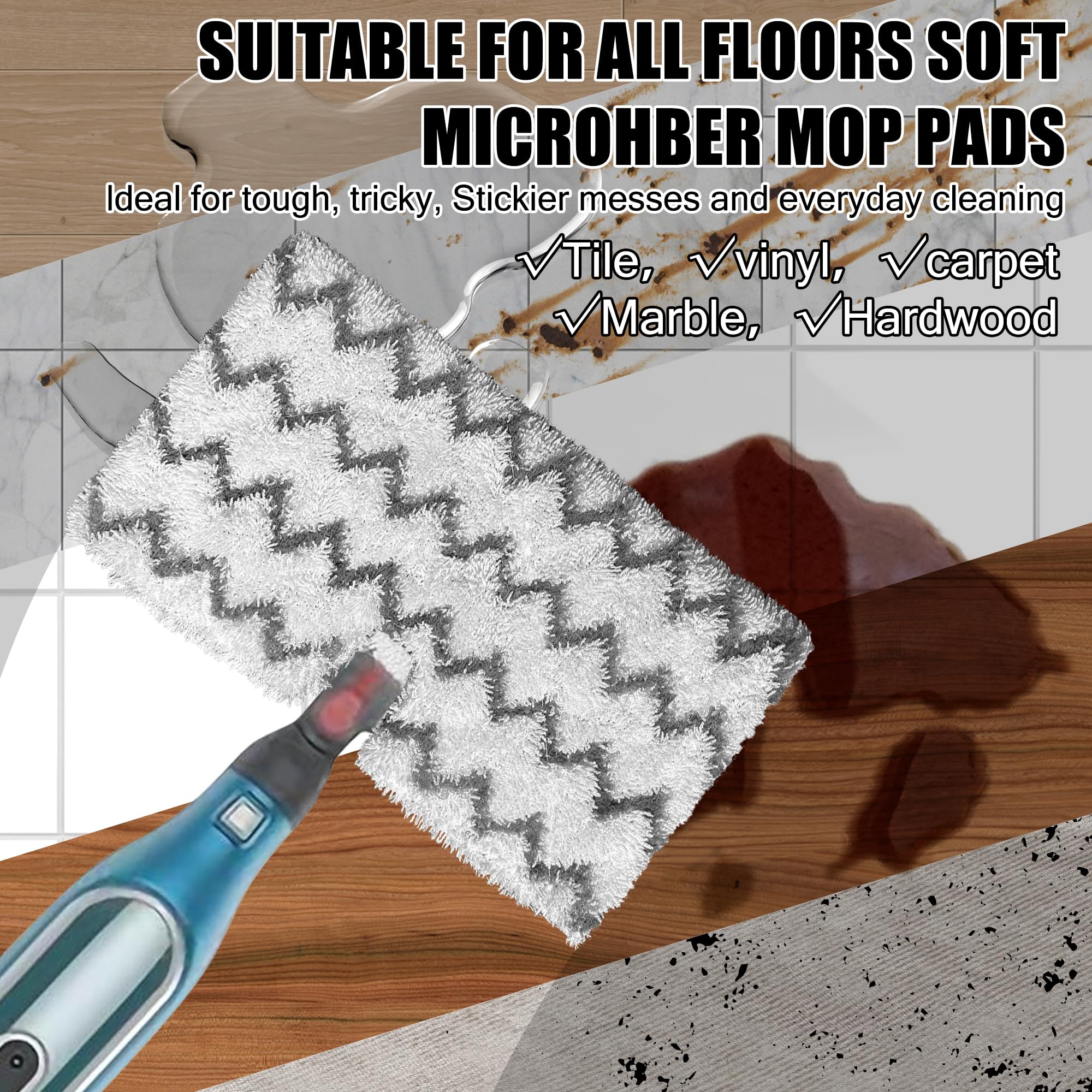 4 paquetes de almohadillas de repuesto para fregona de vapor con tiras de fregona Shark Steam Pocket Mop S3500 S3501 S3601 S3550 S3901 S3801 Almohadillas de vapor de microfibra lavables