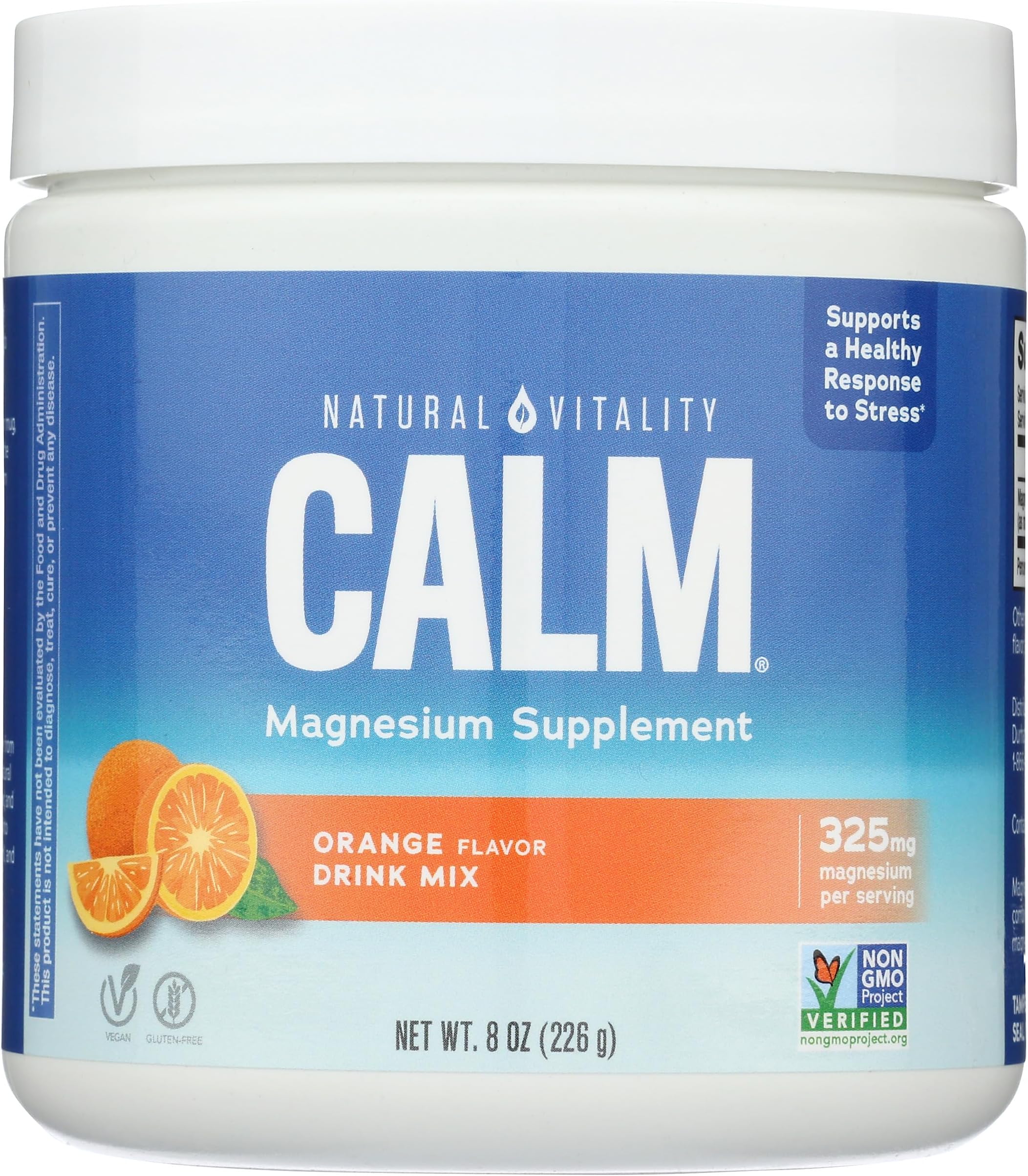 Natural Vitality Calm Magnesium Supplement, Anti-Stress Drink Mix Powder, Gluten Free, Vegan, & Non-GMO, Orange, 8 oz