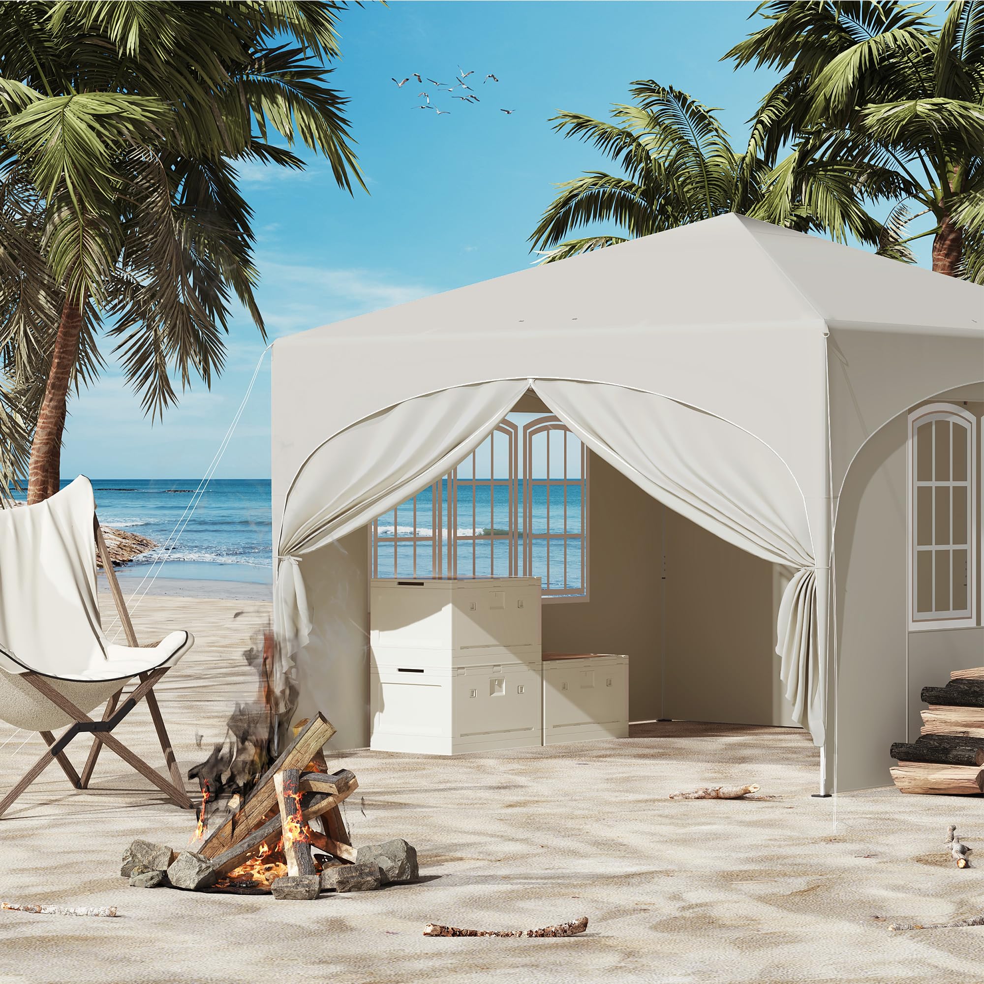 Laneetal Tonnelle de Jardin Pliable 3x3 avec 4 parois Barnum Réglable Beige