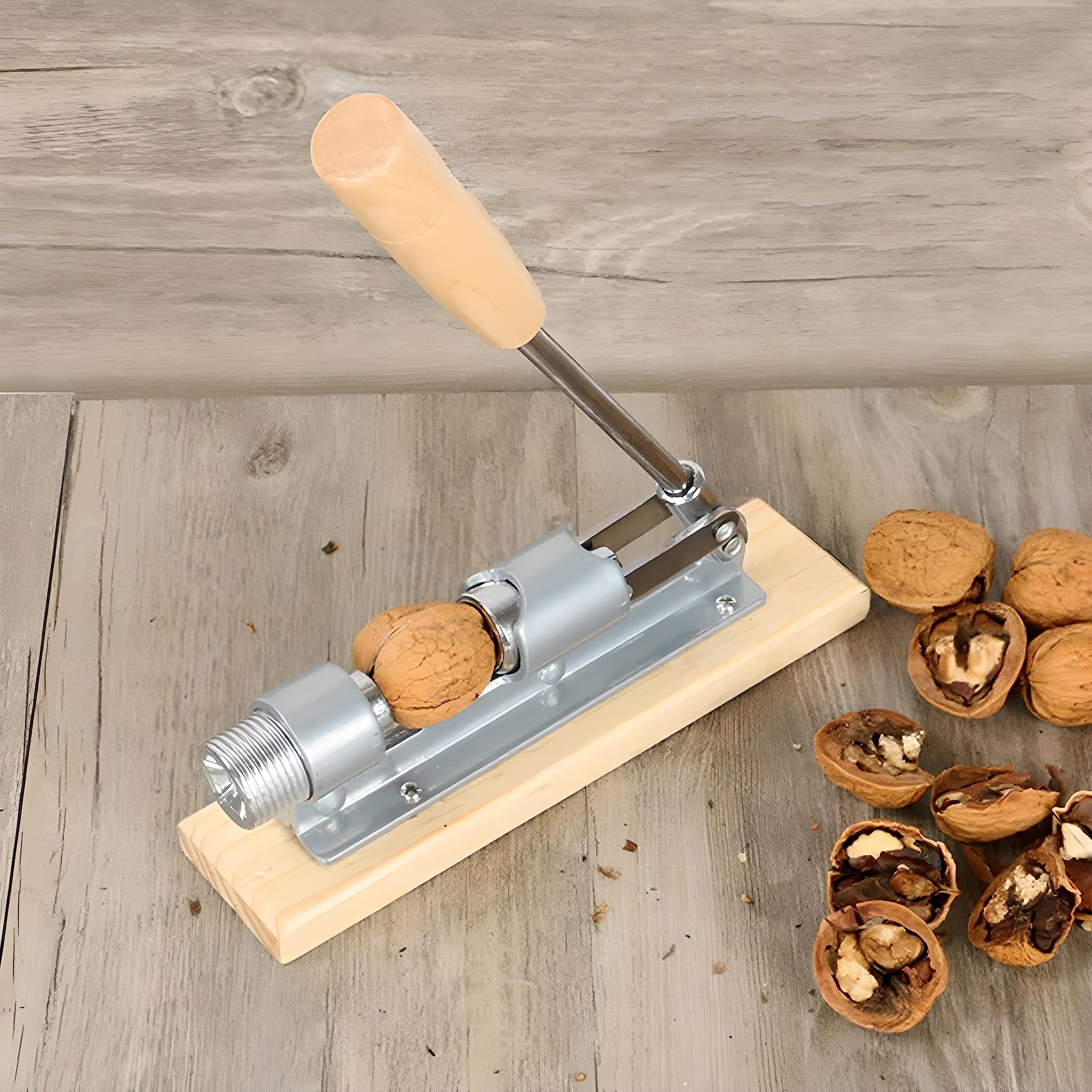 Retoo Casse-Noix en Acier, Ajustement À La Taille des Noix, Support en Bois, Casse-Noisettes Très Solide Et Résistant, Casse Noisette Multifonctionnel, pour Les Noisettes, Les Noix, Les Homards