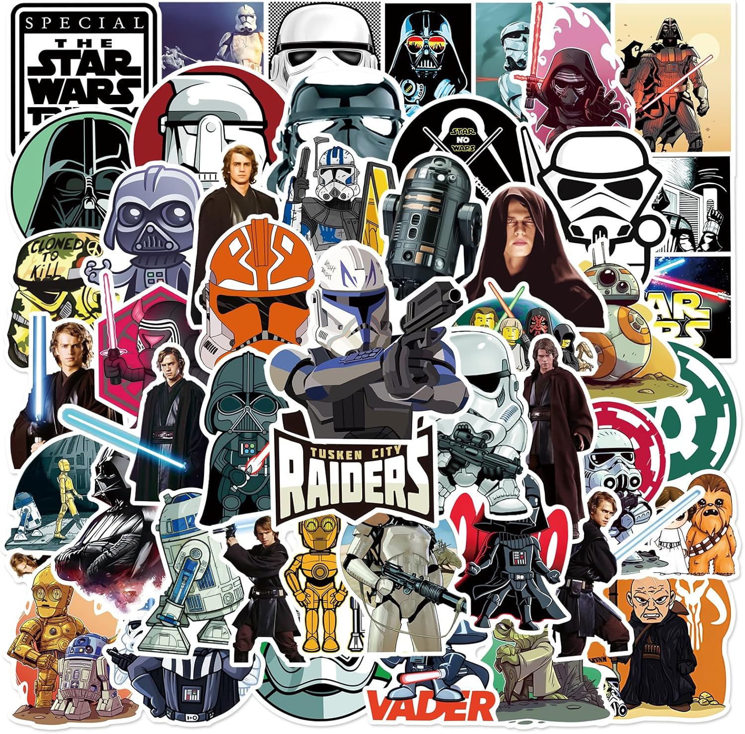 50Pcs Star Wars Sticker for Kids, Cool Cartoon Movie Waterproof Vinyl Decal for Teen Girl Water Bottle Skateboard Notebook Phone Guitar Bike - Image 2