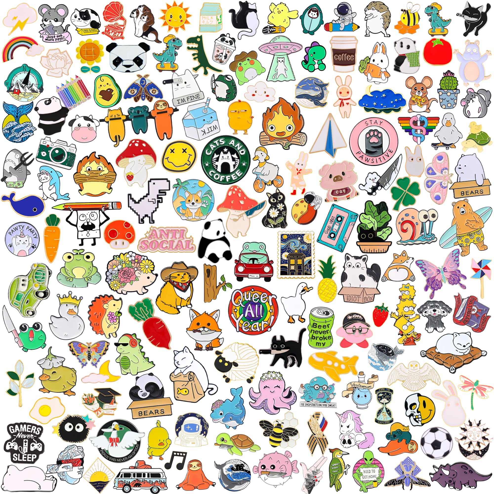Japior20/30/60/100 Mixed Enamel Pins for Backpacks,Hat Cute Funny Button Pins Bulk Set,Cartoon Plant Aesthetic Brooch Lapel Backpack Pins for Hats Women Girls Cloths Decoration