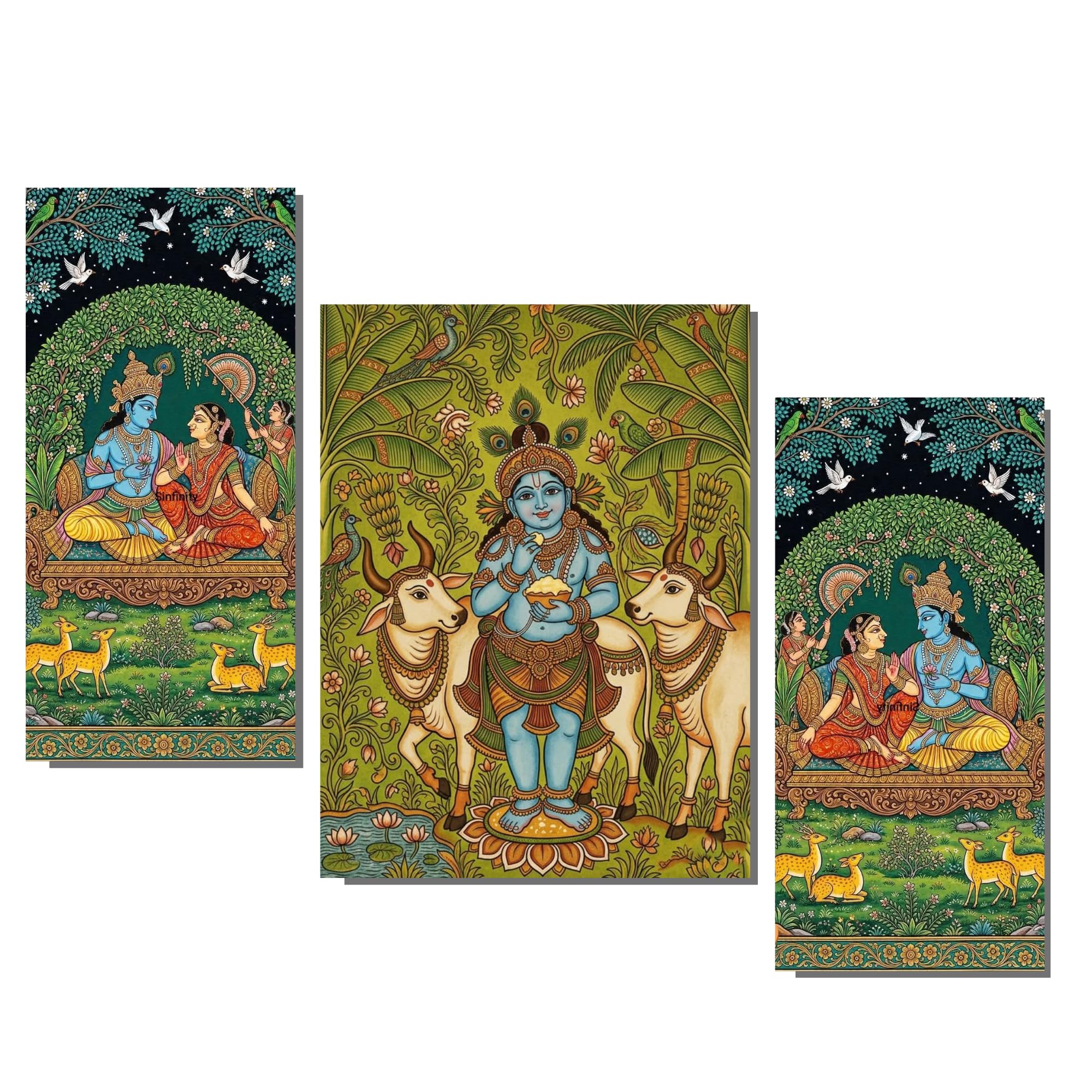 Visaan Wall Decor for Living Room- Whispers of Vrindavan Pastures Wall Hangings for Home Decoration-Double Tape wall decor, Hindu God Krishna Theme, The Butter Thief of Gokul Wall Art for Decoration-image-31