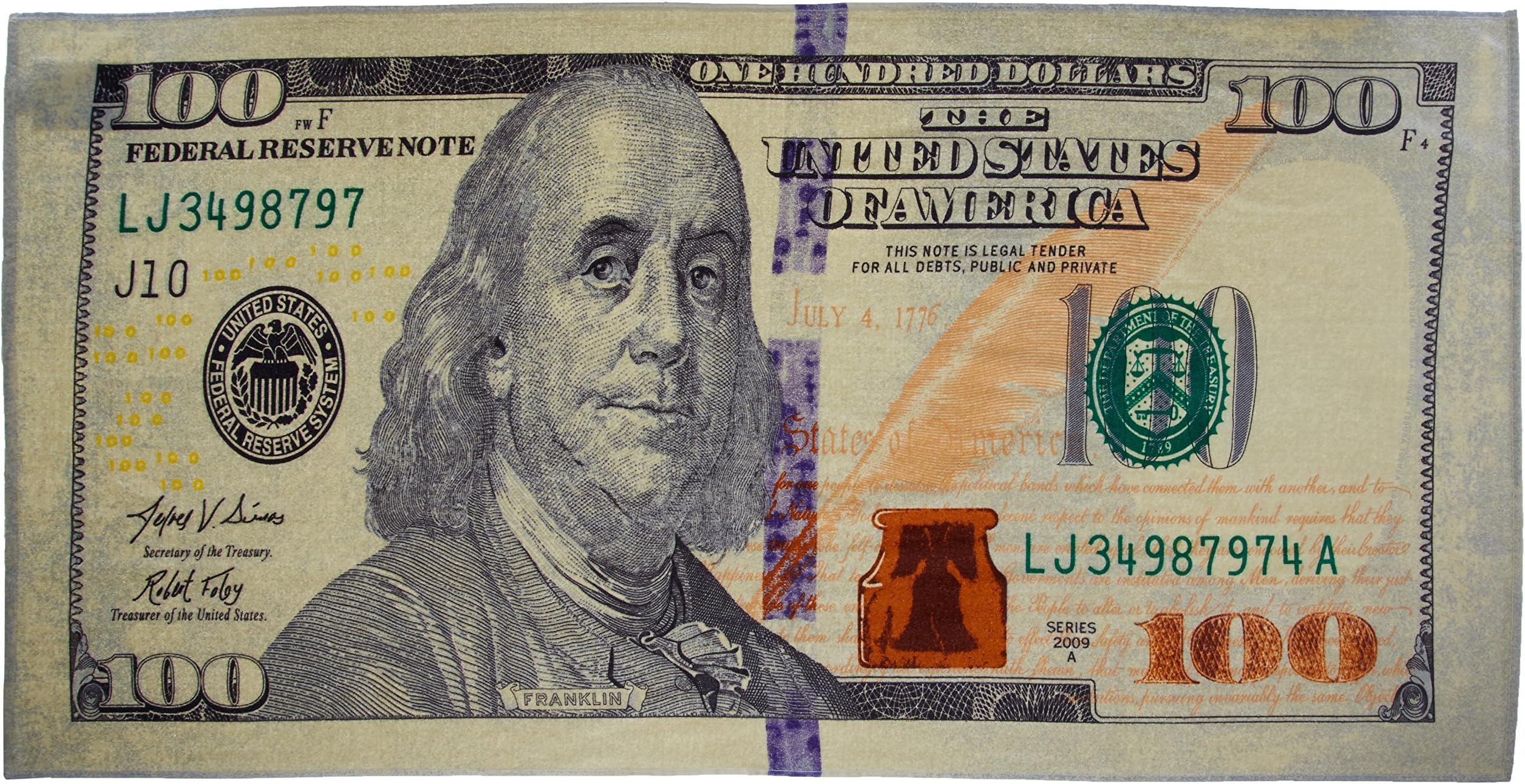 Kaufman Sales New 100 Dollar Bill Printed Beach Towel