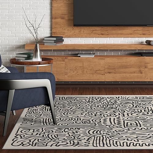 Miniatura 74 de RUGGABLE x Keith Haring - Alfombra lavable, estilo libre, color perla de 5 x 7, resistente a las manchas, antideslizante, con almohadilla estándar