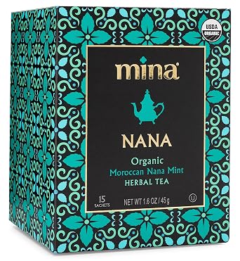 Mina Nana Organic Moroccan Mint Herbal Tea, 15 Biodegradable Sachets - Refreshing Moroccan Mint Tea Bags, Herbal Tea, Caffeine-Free Tea Bags