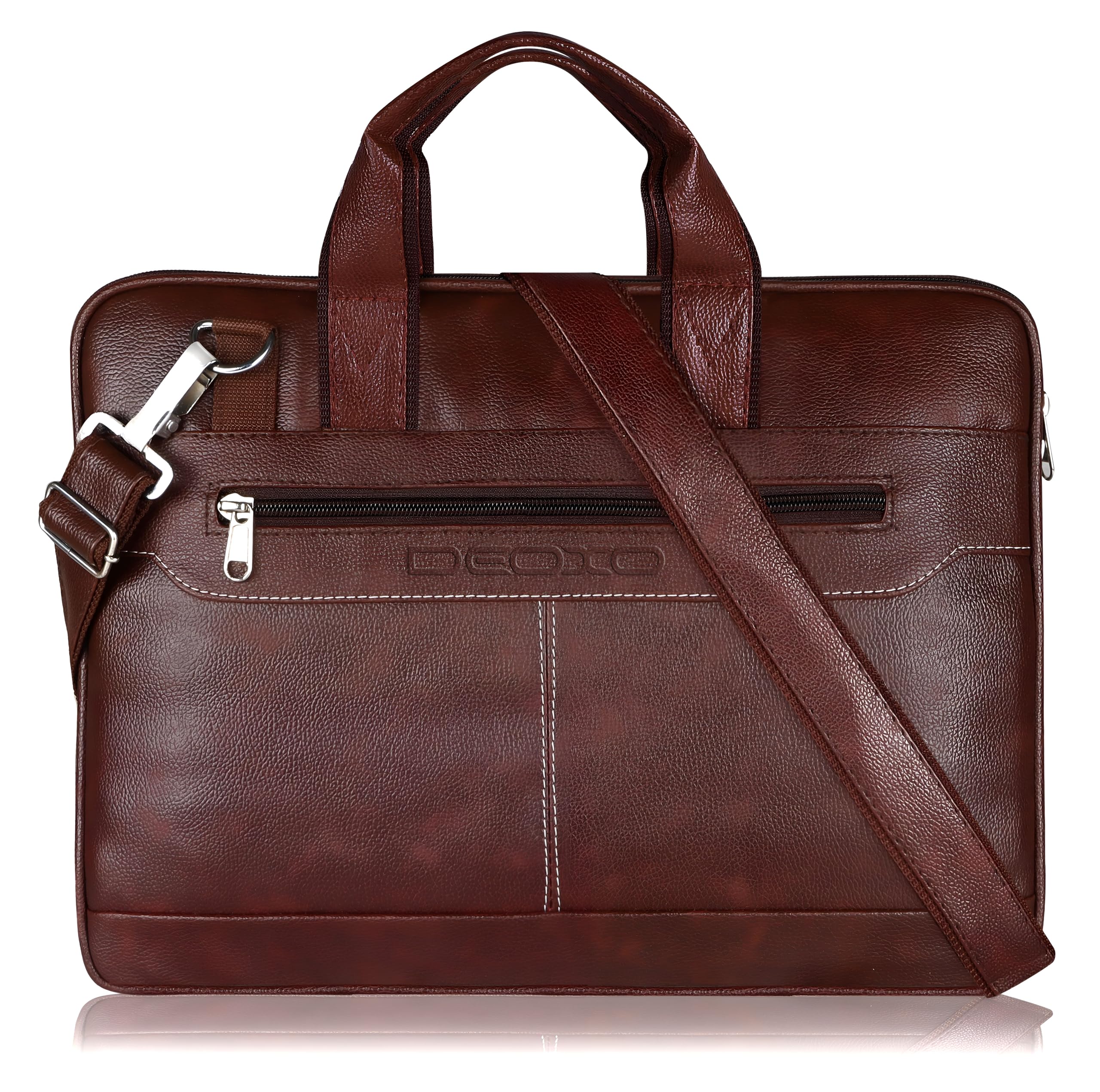 deoxo Professional Leather Messenger Bag, Black, Business Laptop Briefcase with Shoulder Strap-picture-52