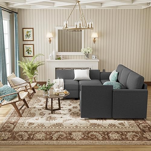 Miniatura 7 de Modular Sectional Sofa with Storage Seat, Convertible Sofa Couch for Living Room, 6-Seat L Shaped or U Shaped Couch with Memory Foam Cushion, Deep